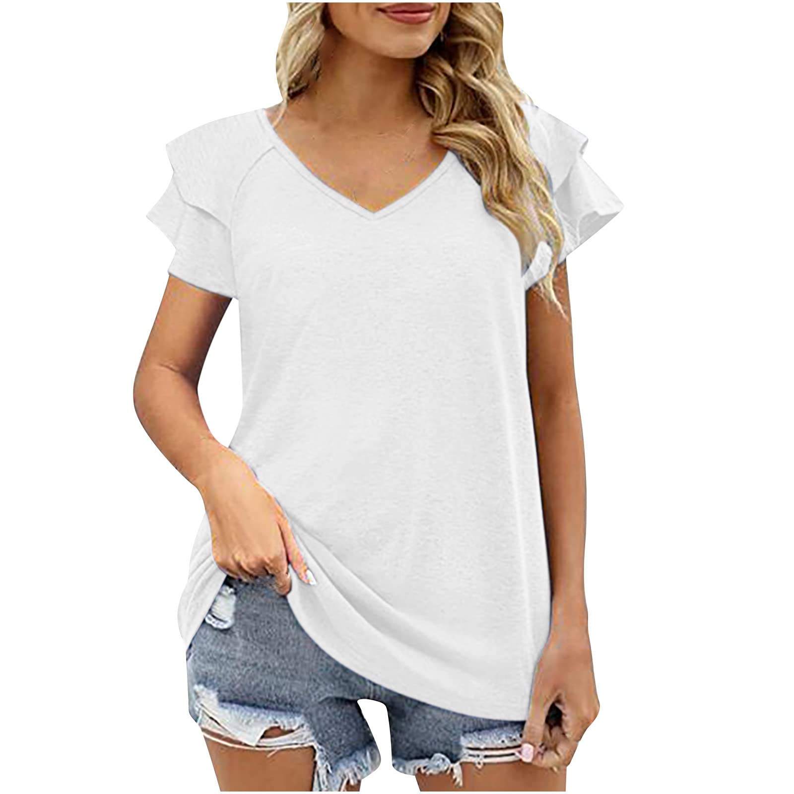 Women's Summer Tops - Flowy Sleeveless & Short Sleeve Tunics with Belly Control - Stylish Printed Blouses for Casual Wear, Beach Outfits & Summer Vacation