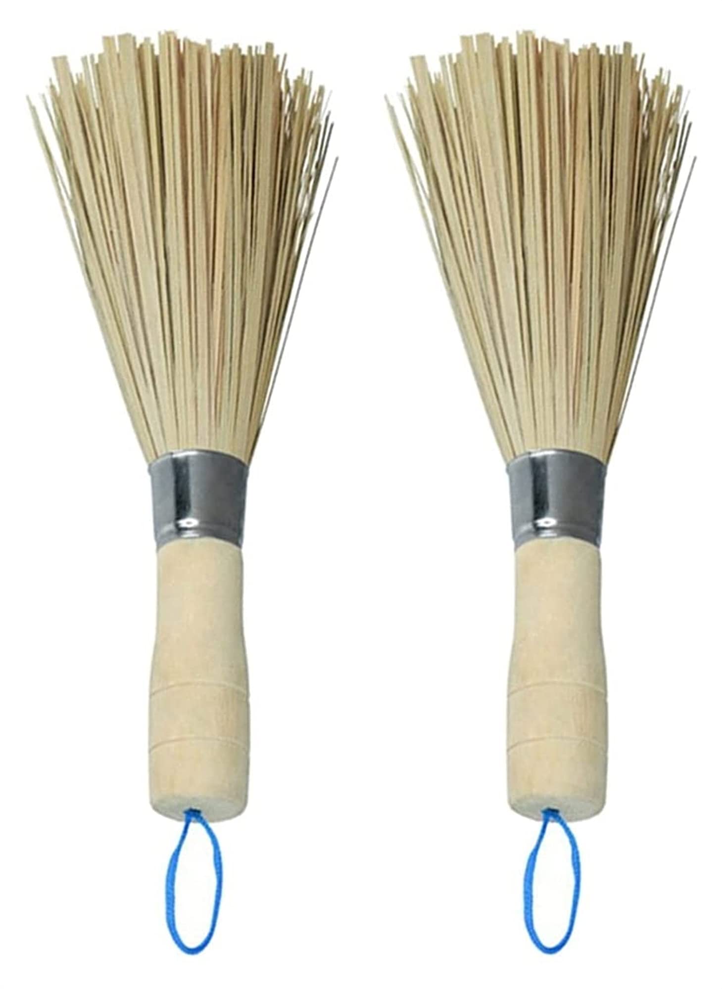 2-Pack Bamboo Pan Cleaning Brushes with Long Handle - Eco-Friendly Wok & Dish Scrubber for Home & Restaurant Use - Perfect for Non-Stick Cookware, Pots & Pans (Yellow)