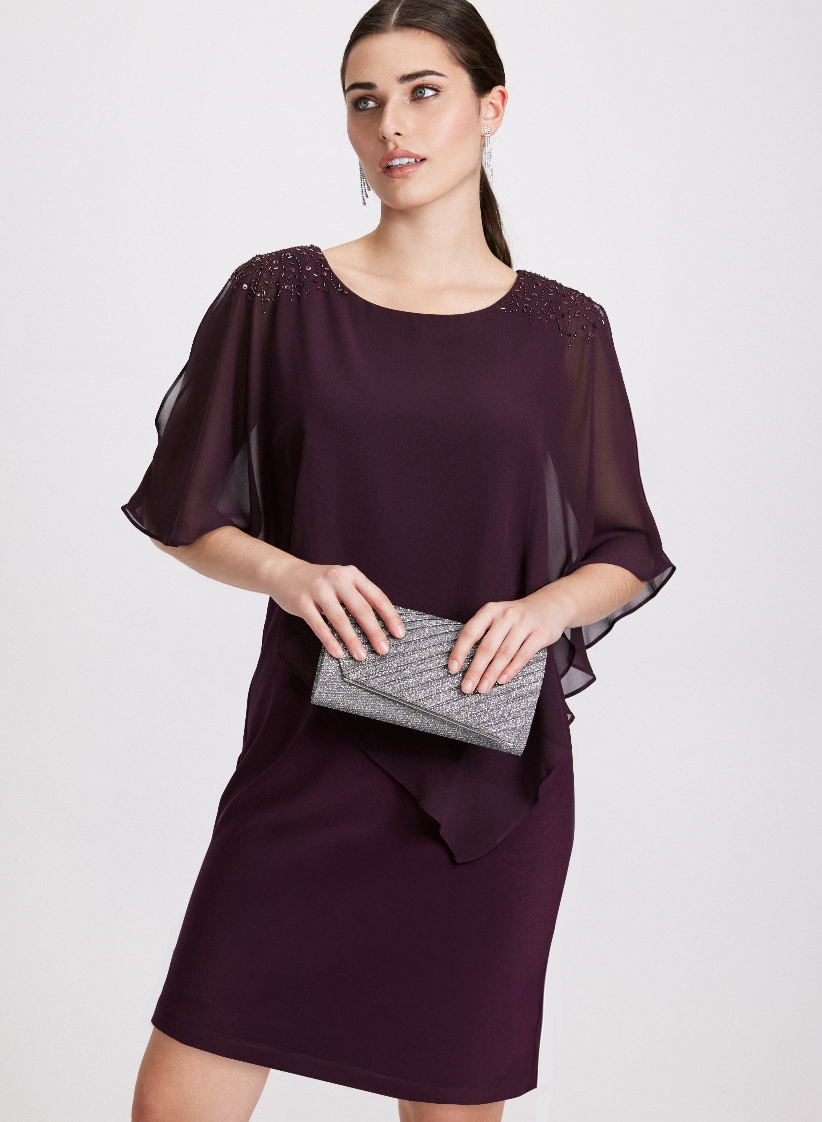 Elegant Beaded Cape Overlay Dress for Women - Perfect for Evening Gala, Wedding Guest & Special Occasions