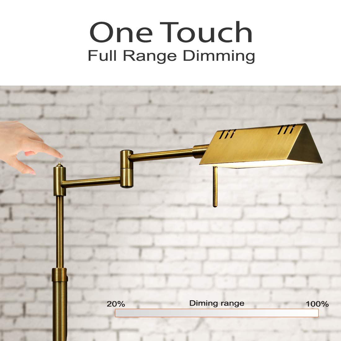O'Bright Adjustable LED Pharmacy Floor Lamp - 12W Dimmable Standing Light with 360° Swing Arms & Height Adjustment - Antique Brass (Gold) - Perfect for Reading, Sewing, Crafts & Home Office - ETL Certified