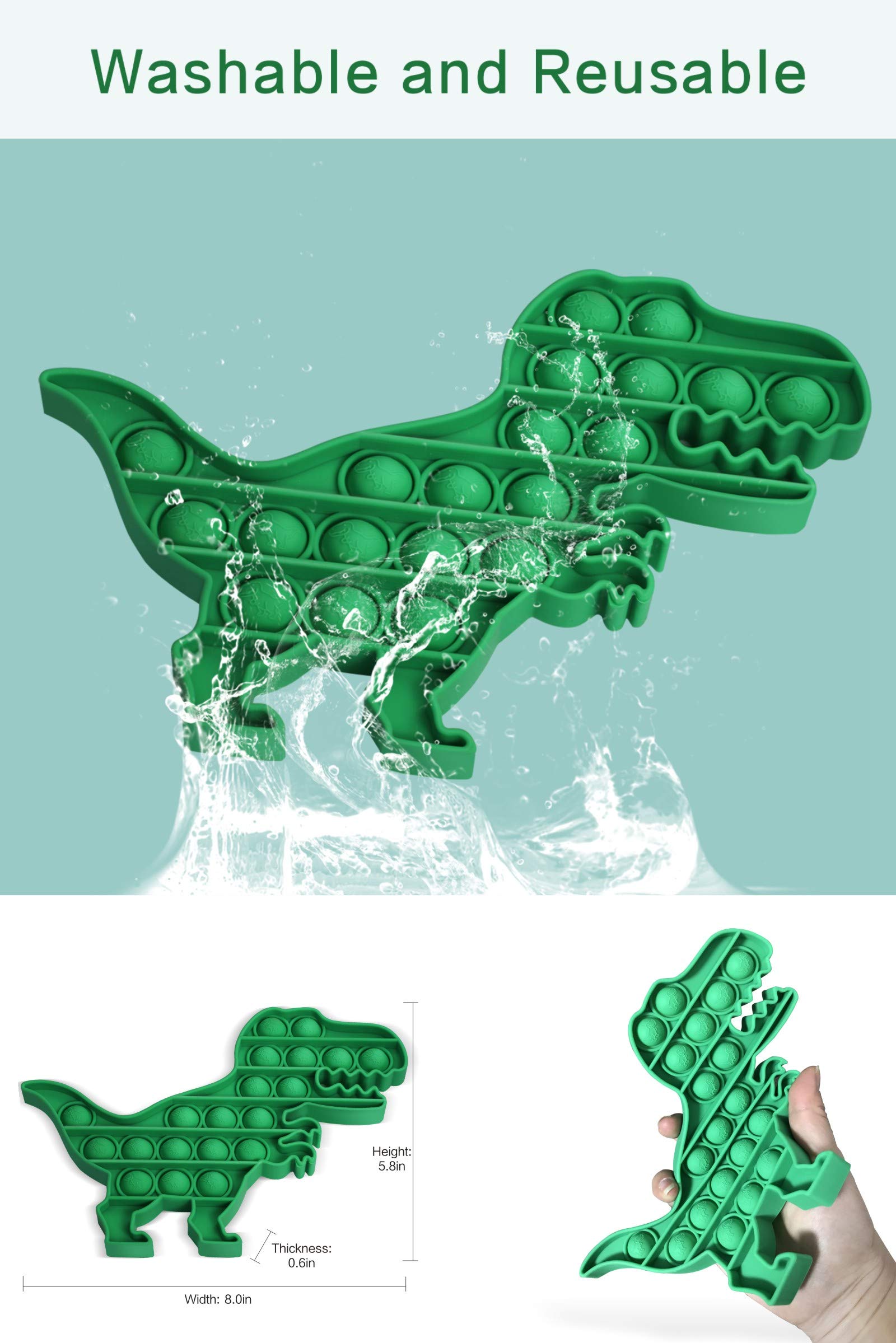 **Sensory Fidget Toys for Kids - Silicone Dinosaur Pop Popper Toy for Stress Relief, Anxiety & Focus - Squeeze Bubble Sensory Toys for Toddlers, Boys & Girls (Green Dinosaur) - Perfect for Classroom, Travel & ADHD Therapy**
