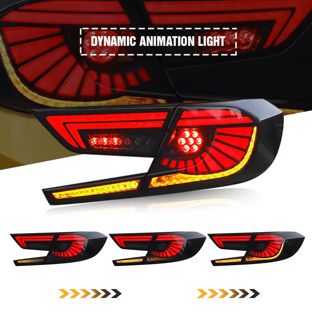 2018-2022 Honda Accord Tail Lights Replacement - Compatible with EX/EX-L/LX/Sport/Touring/Hybrid Models | 10th Gen Sequential LED Eagle Eye Rear Light Assembly | Perfect for Night Driving & Custom Car Upgrades