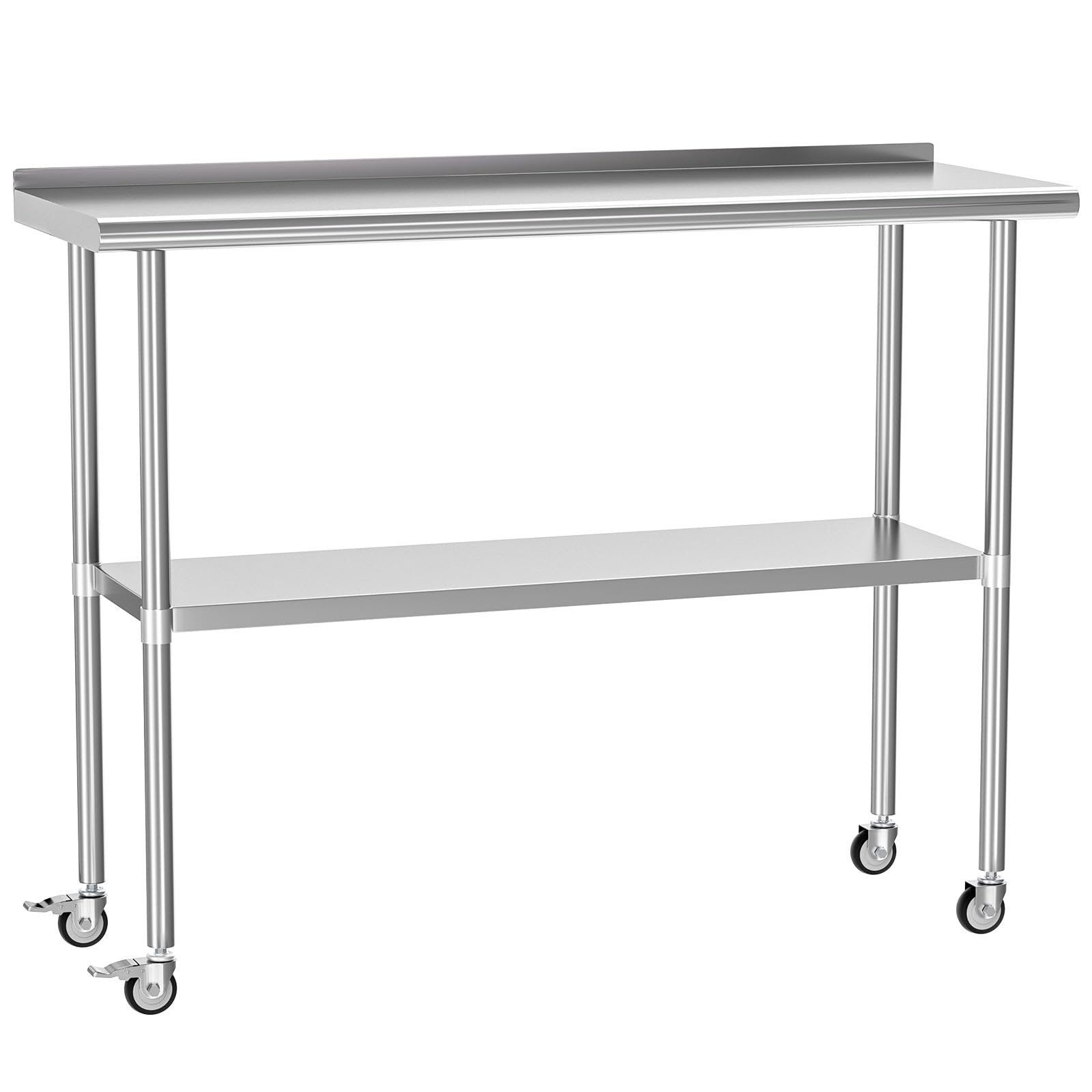 Stainless Steel Prep & Work Table with Adjustable Shelf, Backsplash & Wheels - 18