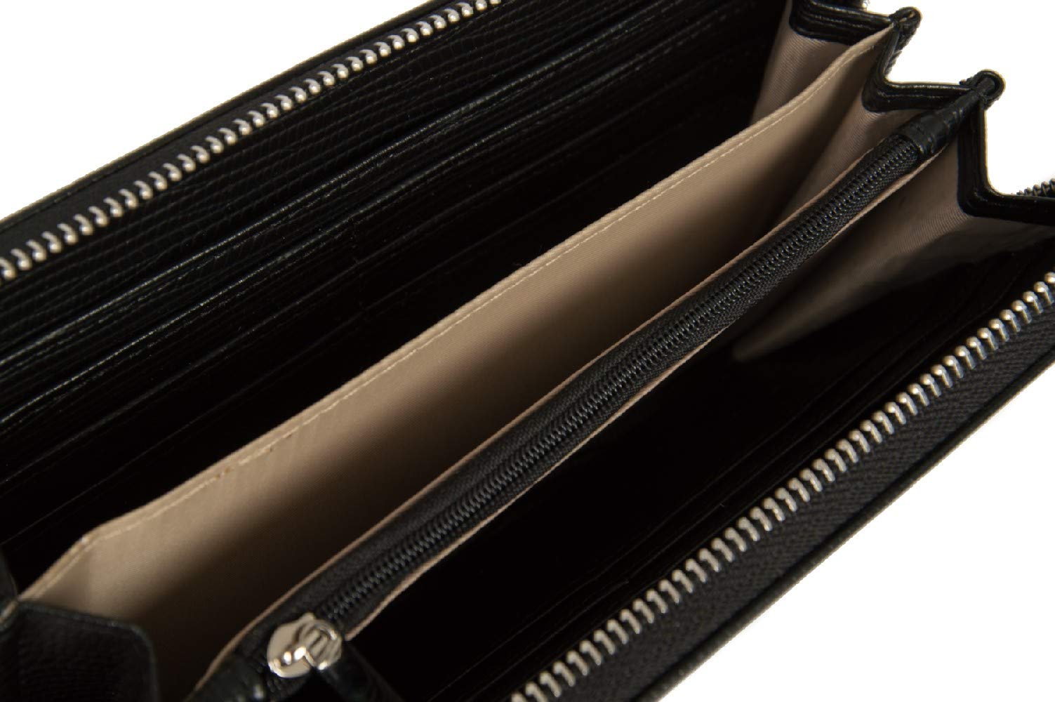 Trussardi Women's Black Saffiano Leather Zip Around Wallet with 3 Pockets - 20.5x11x2.5cm - One Size (Model JEANS 75W00180 T-TOTE) | Perfect for Everyday Use, Travel & Gift Giving