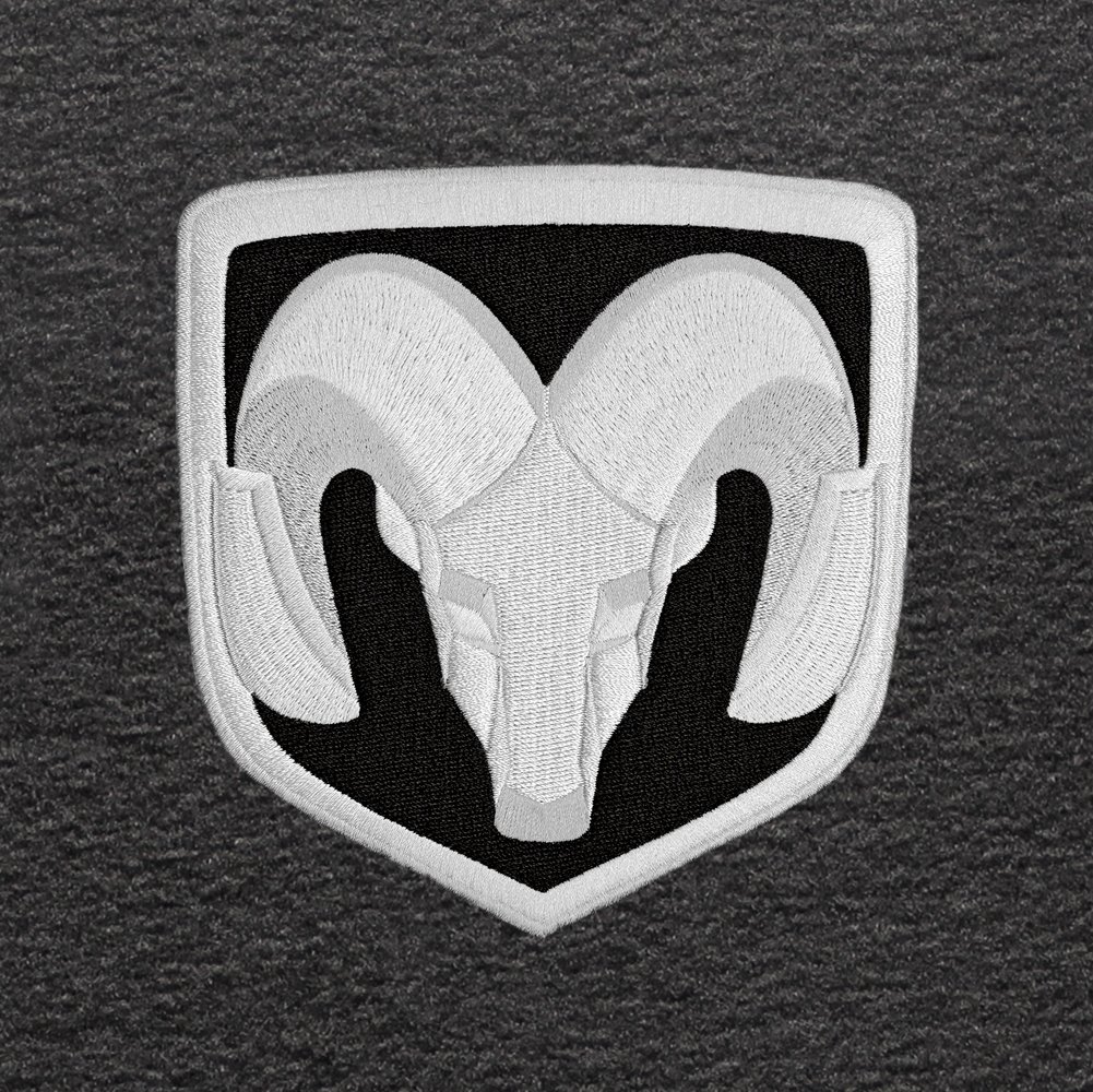 Lloyd Mats VELOURTEX Floor Mats for RAM 1500 STANDARD PICKUP 2012.5-ON | 2PC FRONT EBONY with Silver RAM Logo | Premium Car Floor Liners for All-Weather Protection & Style | Perfect for Trucks, Off-Roading & Daily Commute