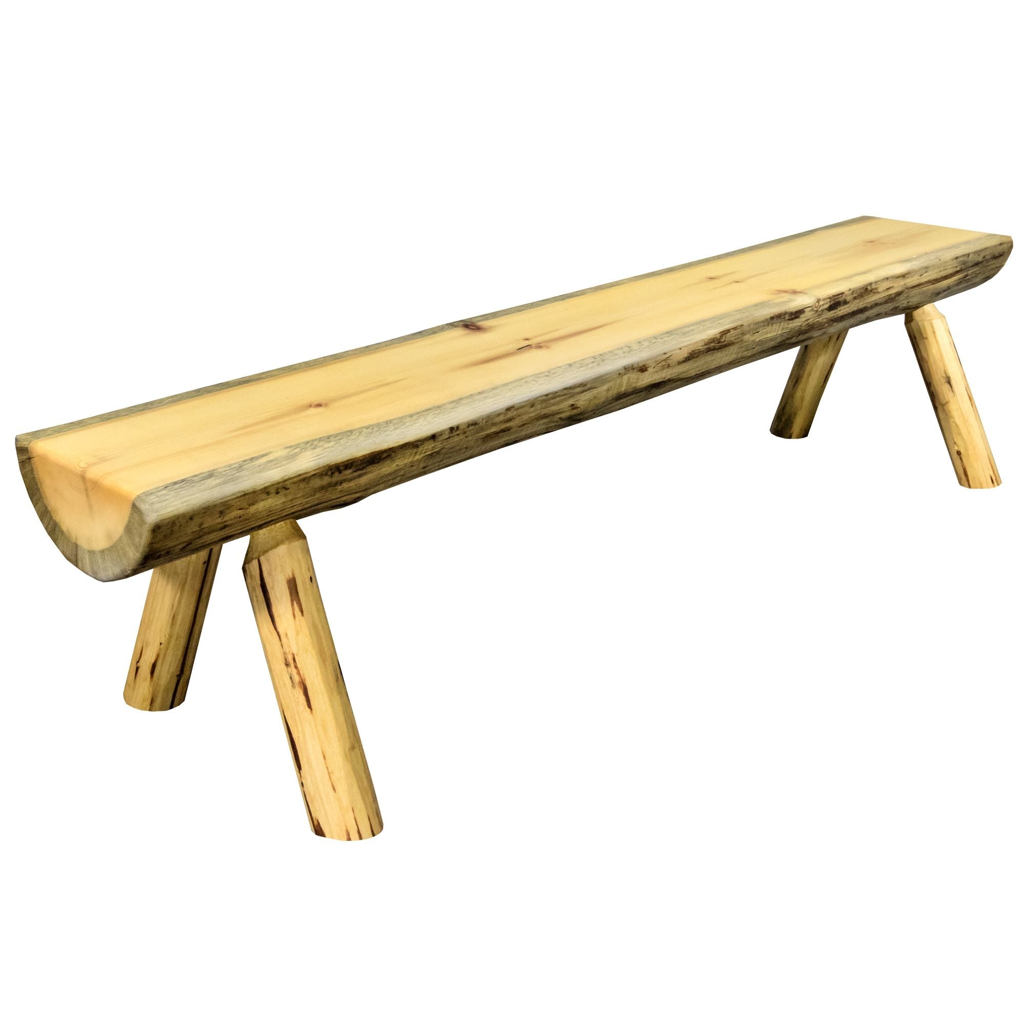 6 Foot Montana Half Log Bench - Rustic Outdoor Wooden Bench for Patio, Garden & Backyard - Durable Exterior Finish for All Weather Use