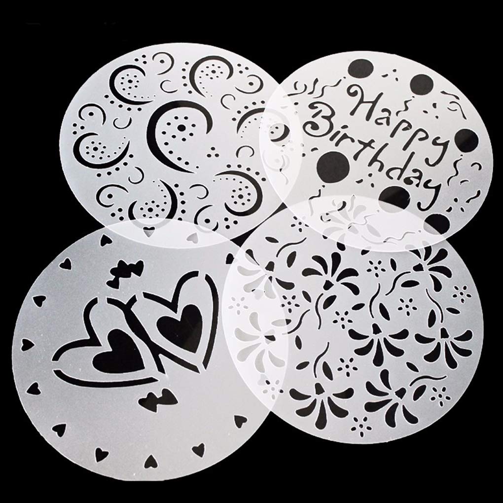 4pcs Plastic Cake Stencils Set - Heart & Flower Design for Cake Decorating, Screen Printing, Tiramisu & Bakery (White) | Perfect for Birthday Cakes, Wedding Desserts & DIY Baking Projects