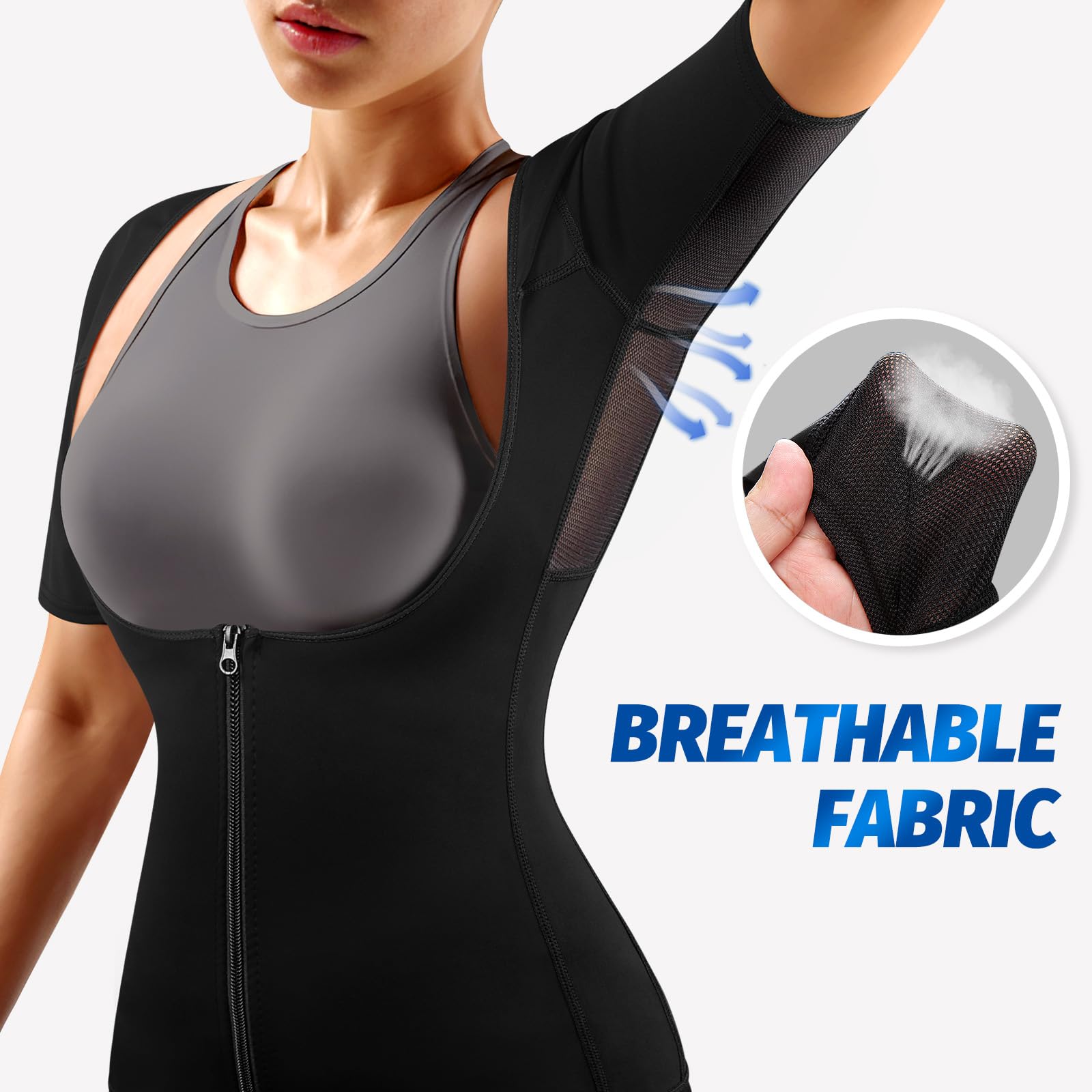 MATKAO Women's Sauna Suit for Weight Loss - Sweat Shirt & Waist Trainer Vest with Zipper - Fitness Body Shaper for Workouts, Running & Home Exercise