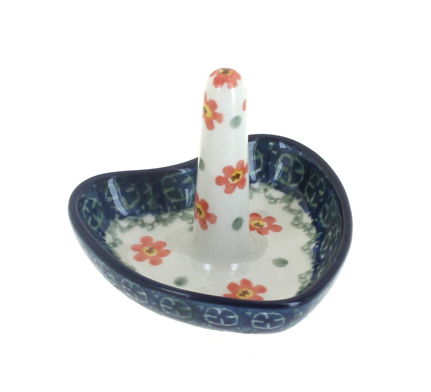 Blue Rose Polish Pottery Peach Posy Ring Holder - Elegant Jewelry Organizer for Rings, Earrings & Small Accessories - Perfect for Home Decor, Wedding Gifts & Bathroom Storage