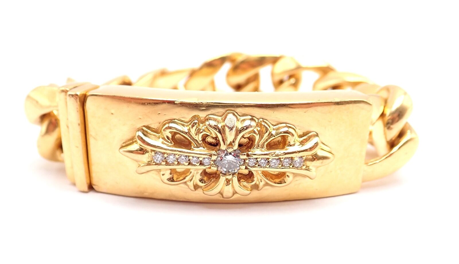 Authentic Chrome Hearts 22k Yellow Gold Diamond Heavy Link ID Bracelet for Men & Women - Luxury Vintage Jewelry Gift for Anniversary, Birthday & Special Occasions