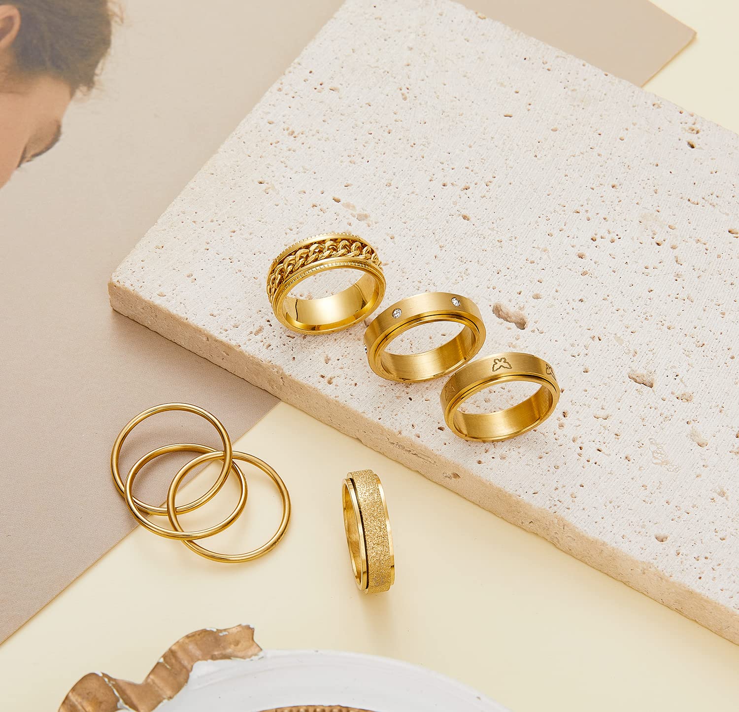18K Gold Plated Spinner Rings for Anxiety Relief - 5PCS Set for Women & Men