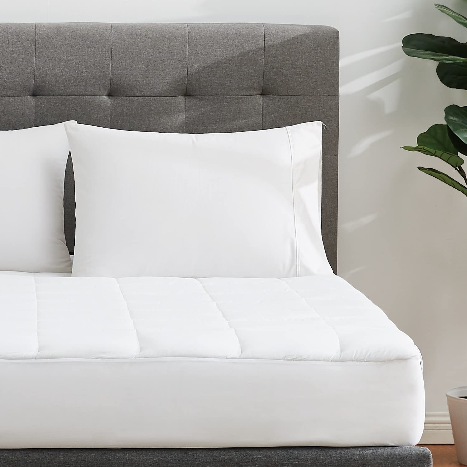 CANNON Classic Cotton White 1-Piece Full Mattress Pad - Hypoallergenic & Oeko-TEX Certified - Breathable Mattress Protector for Men & Women - Perfect for Bedrooms, Guest Rooms & Dormitories