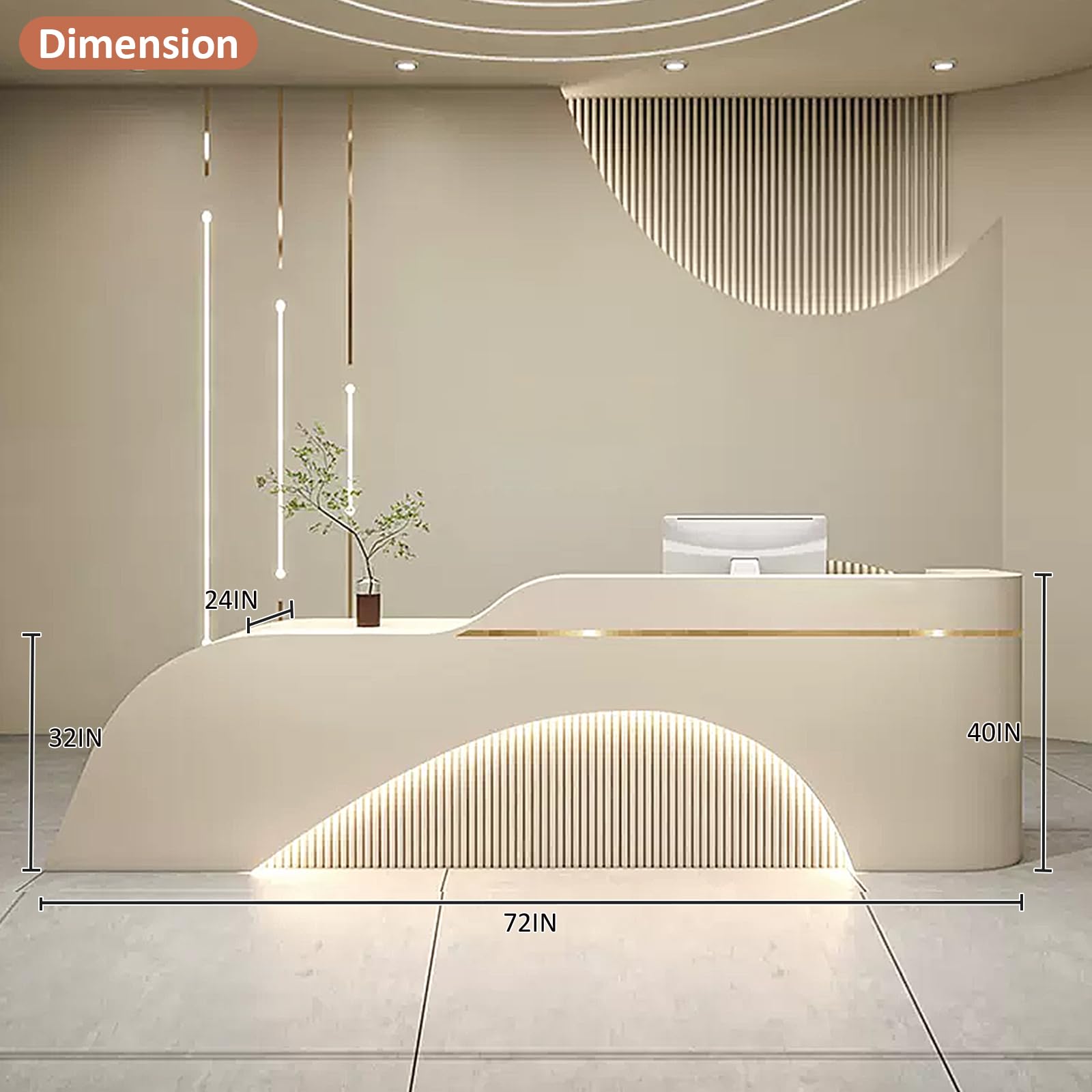 Modern Reception Desk with LED Light Strips & Wavy Panel - 72