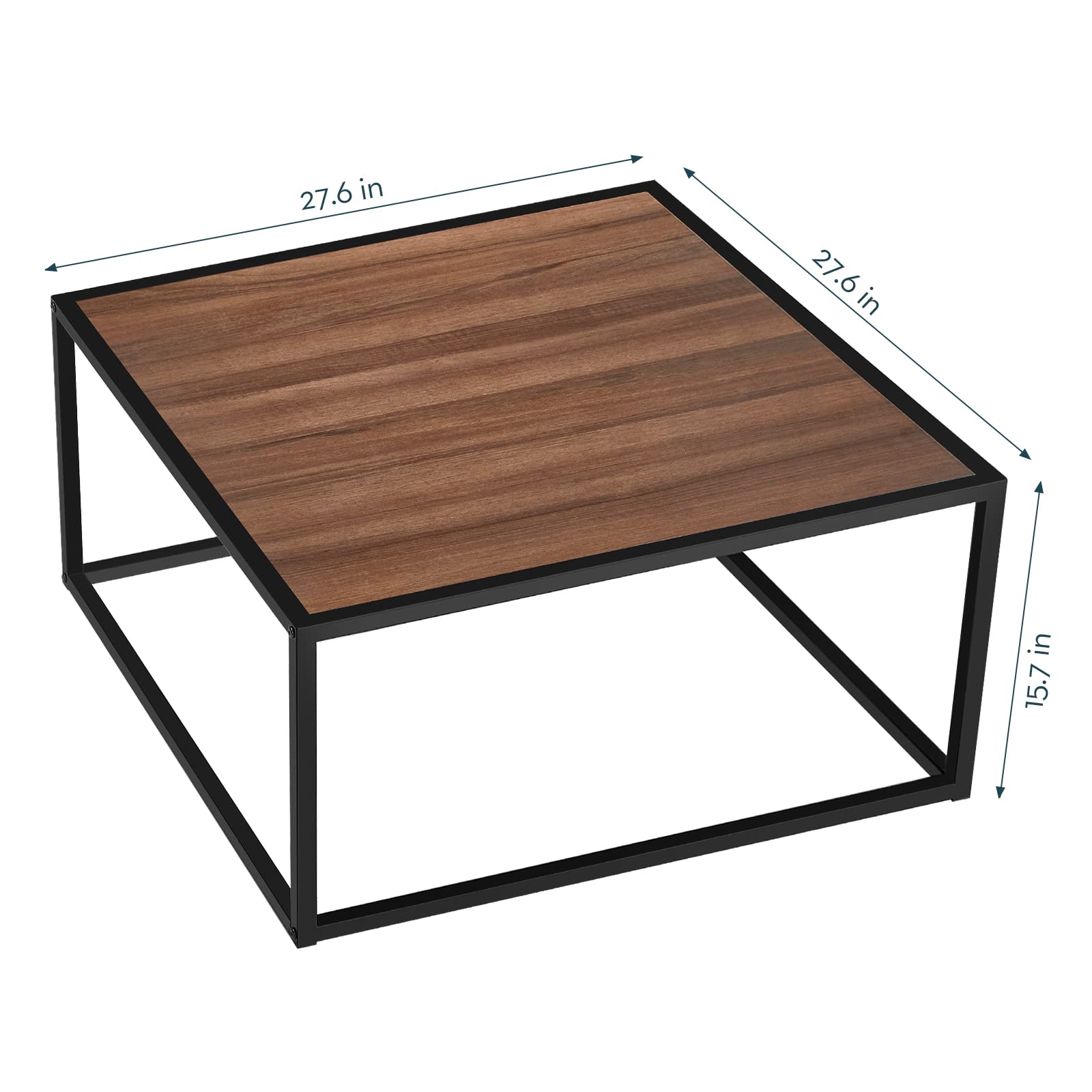 Rustic Walnut Farmhouse Coffee Table - Mid Century Modern Square Low Coffee Table for Small Spaces, Living Room & Home Office - Boho Style Center Table for Cozy Home Decor