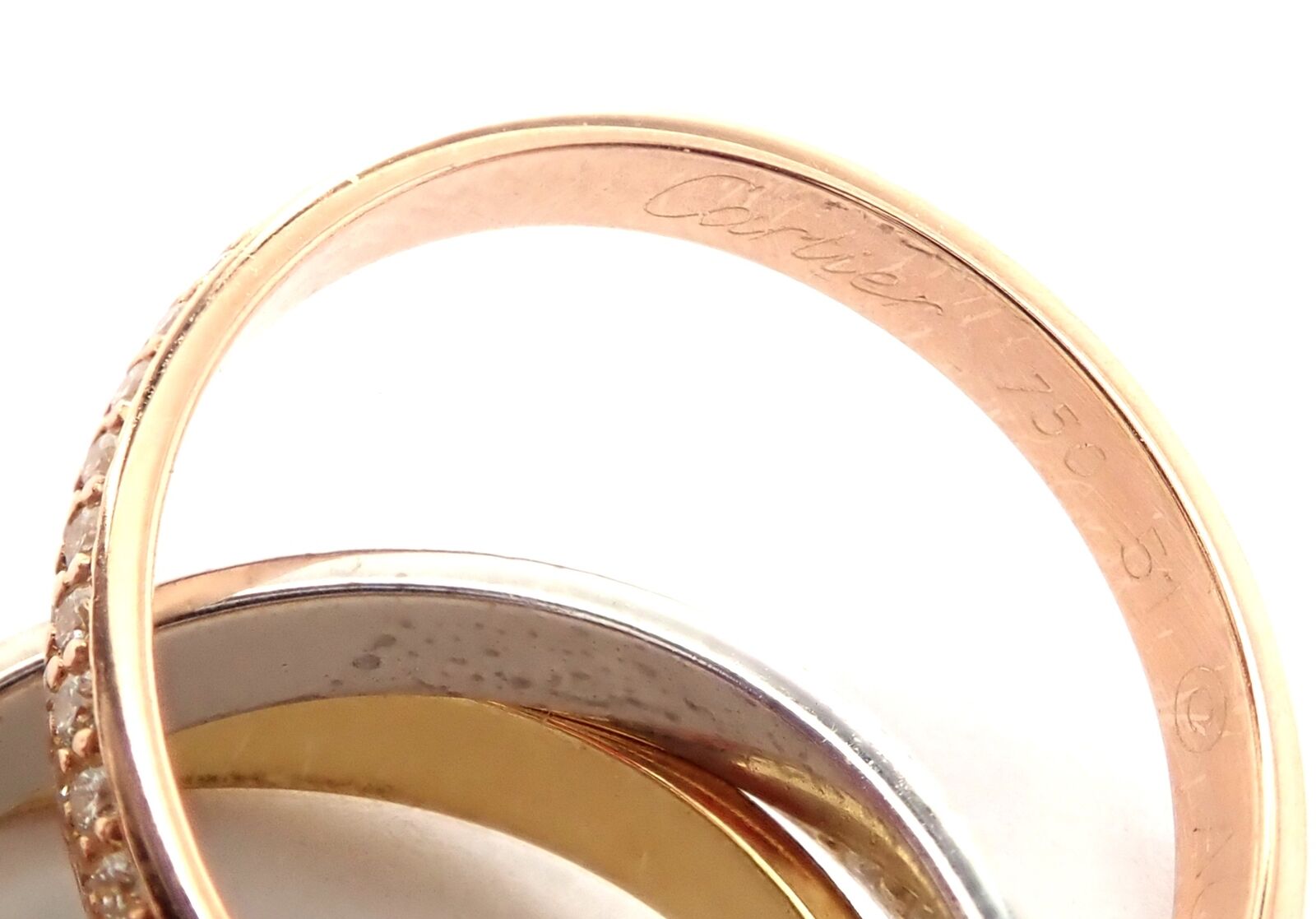 Authentic Cartier Trinity 18K Gold Diamond Small Model Band Ring Size 51 Certified - Luxury Wedding, Anniversary & Engagement Jewelry Gift for Women