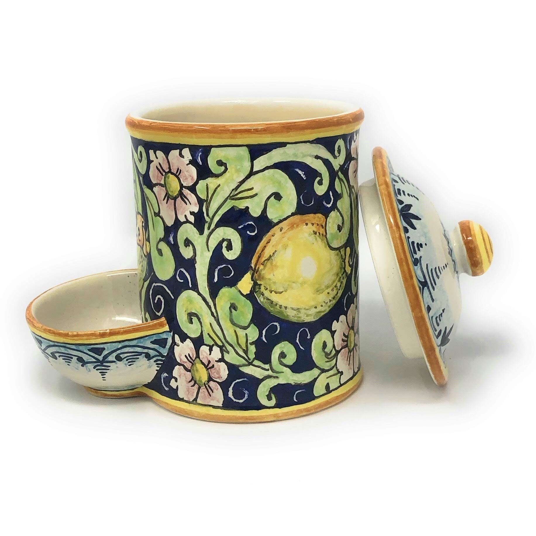 Hand-Painted Italian Ceramic Salt Jar - CERAMICHE D'ARTE PARRINI Tuscan Art Pottery, Made in Italy | Perfect for Kitchen, Dining Table & Gift Giving