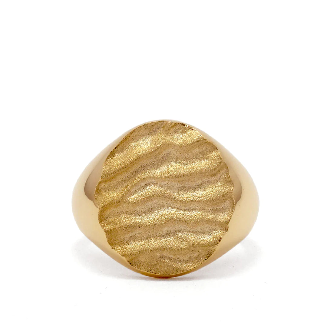 Tidal Round Signet Ring for Men - Classic Stainless Steel Pinky Ring with Engraved Design - Perfect for Wedding, Gift, and Everyday Wear