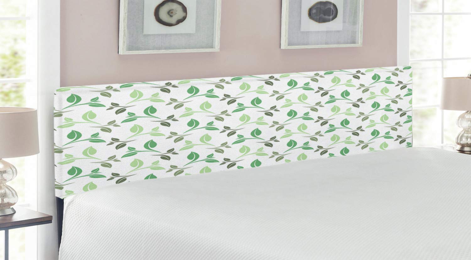 Ambesonne Vintage Tea Leaf Design Upholstered Headboard - King Size, Green Army, Memory Foam Support | Botanical Bedroom Decor for Master & Guest Rooms