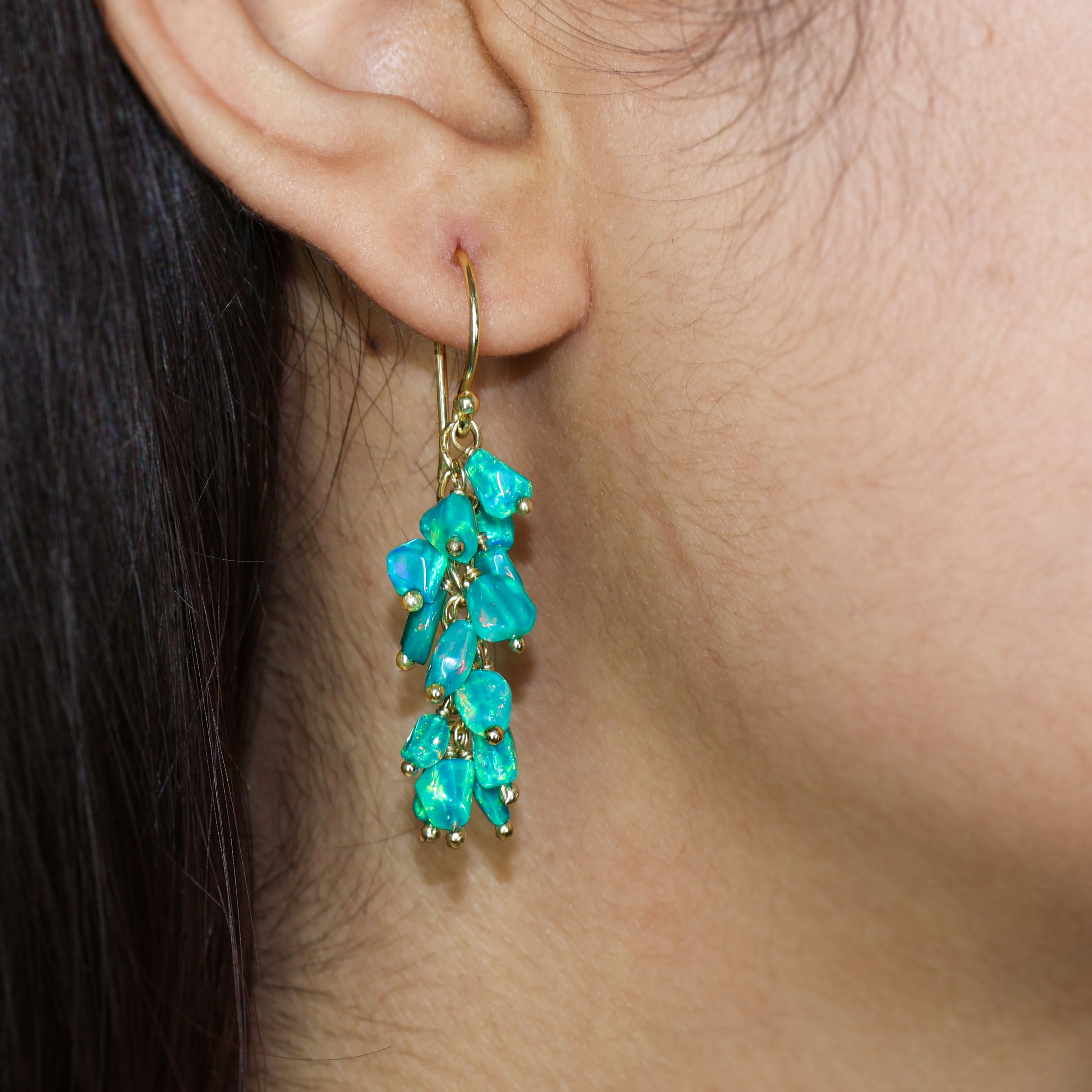 Natural Paraiba Opal Tumble Beaded Cluster Earrings - Handmade Boho Jewelry for Women - Perfect for Weddings, Parties & Everyday Wear