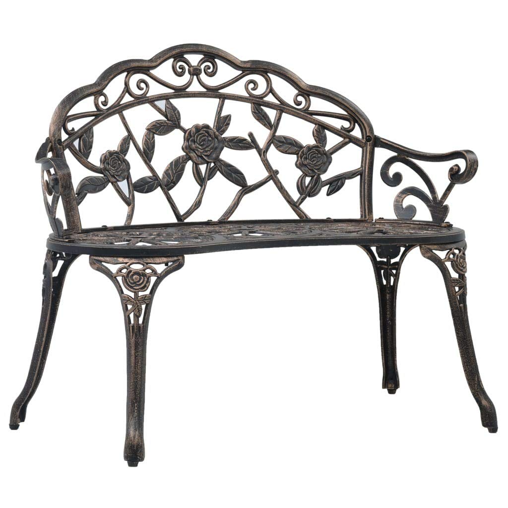 Romantic Floral Bistro Garden Bench - Heavy Duty Cast Aluminum & Iron Outdoor Seating for 2 - Durable Park Bench with Scrollwork Design in Bronze Finish | Perfect for Patio, Porch & Garden Decor