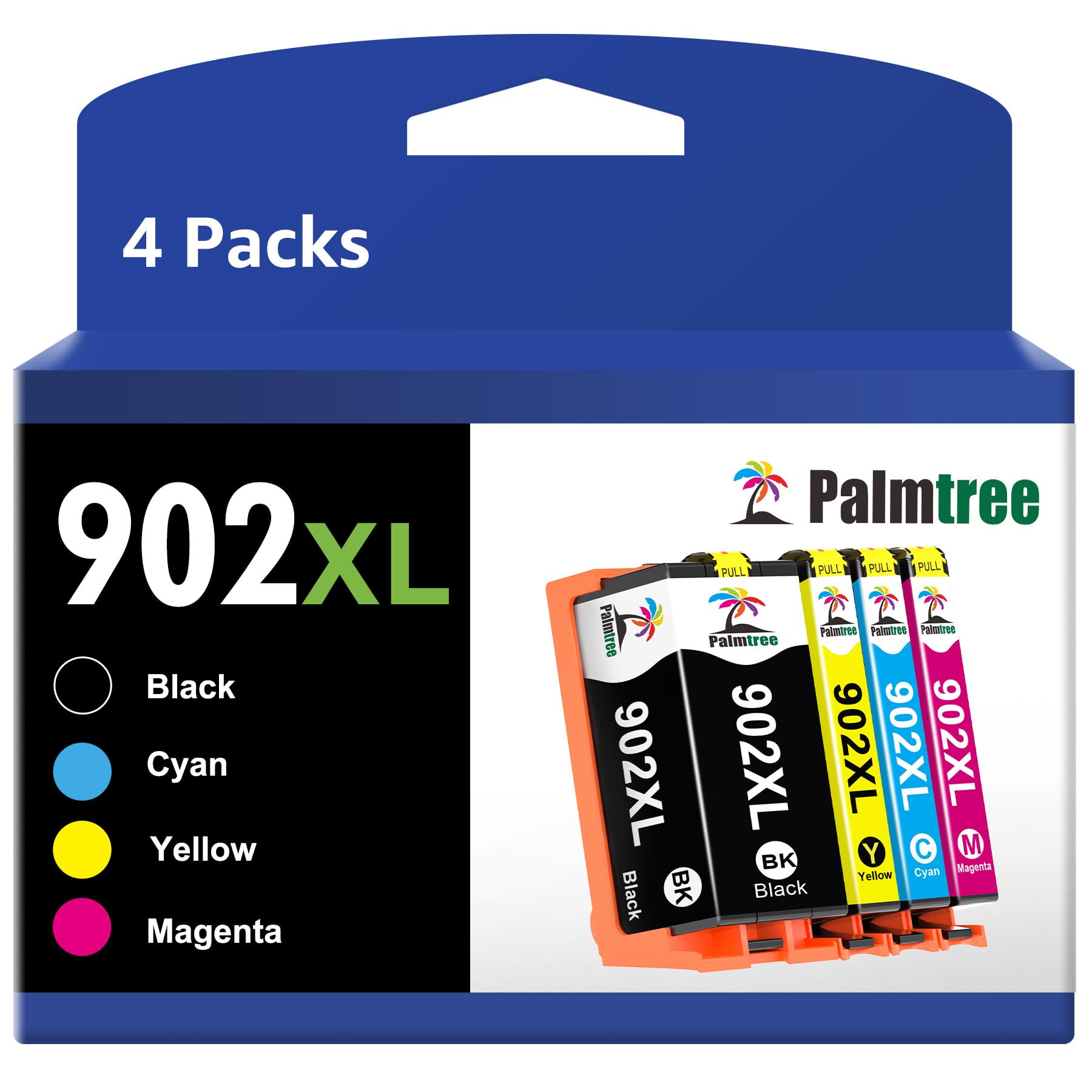 Palmtree Remanufactured 902XL Ink Cartridge Combo Pack (4-Pack) - Compatible with HP Officejet Pro 6968/6978/6970/6958/6960/6975/6954/6962 Printers - Replacement for HP 902 & 902XL Ink Cartridges - High-Quality Printer Ink for Home & Office Use