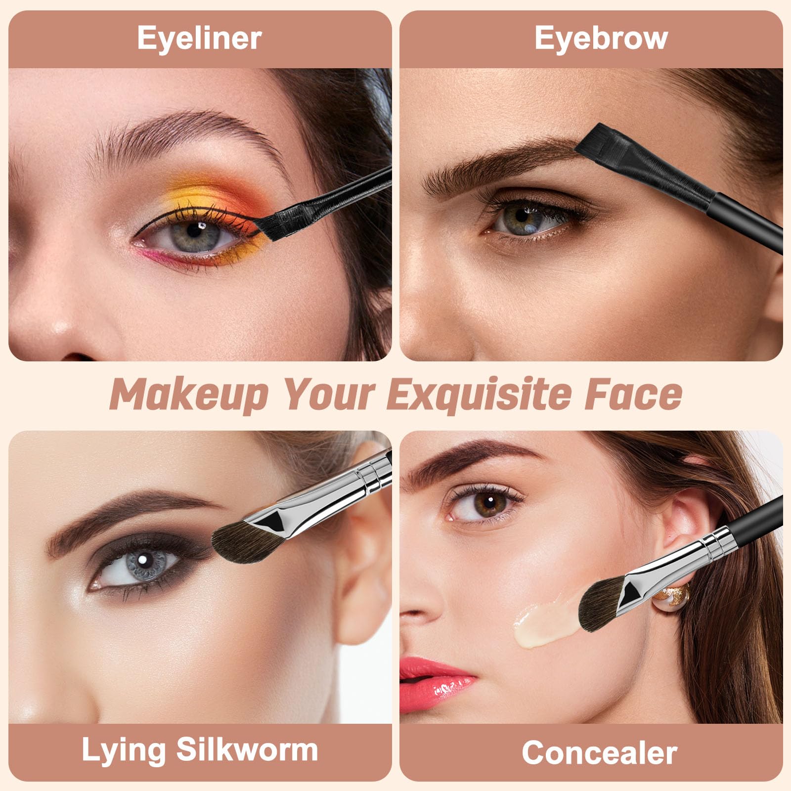 3 Pcs Eyeliner Brush Set - Ultra Thin Angled Eyebrow & Concealer Brushes for Precise Makeup Application | Perfect for Winged Eyeliner, Eyebrow Shaping & Contouring | Professional Beauty Cosmetic Tools for Daily Use & Travel
