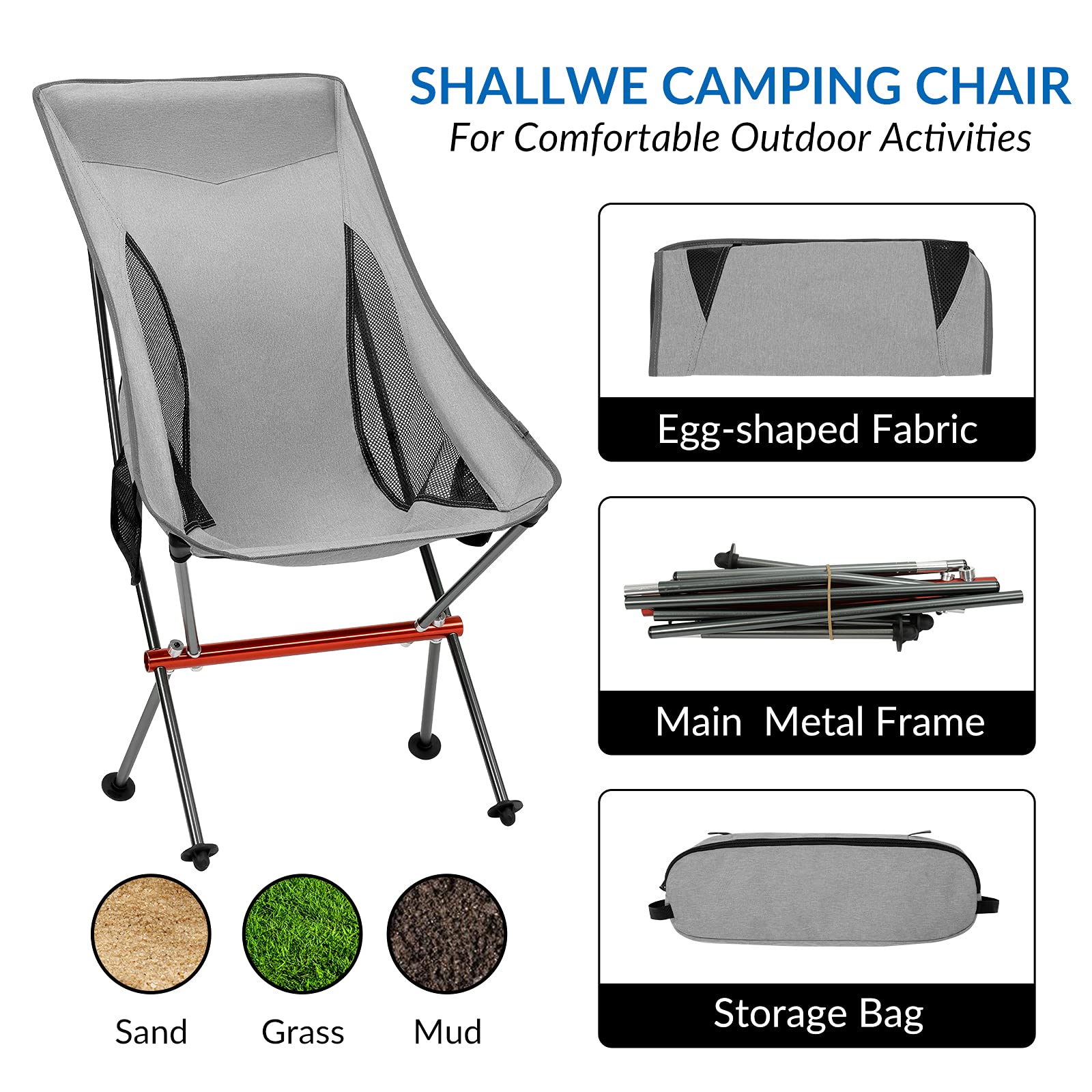 Premium All-Aluminum Folding Camping Chair for Adults - Heavy Duty Portable High Back Collapsible Chair with Built-in Pillow & Side Pocket - Perfect for Backpacking, Hiking, Beach, Picnics & Outdoor Events