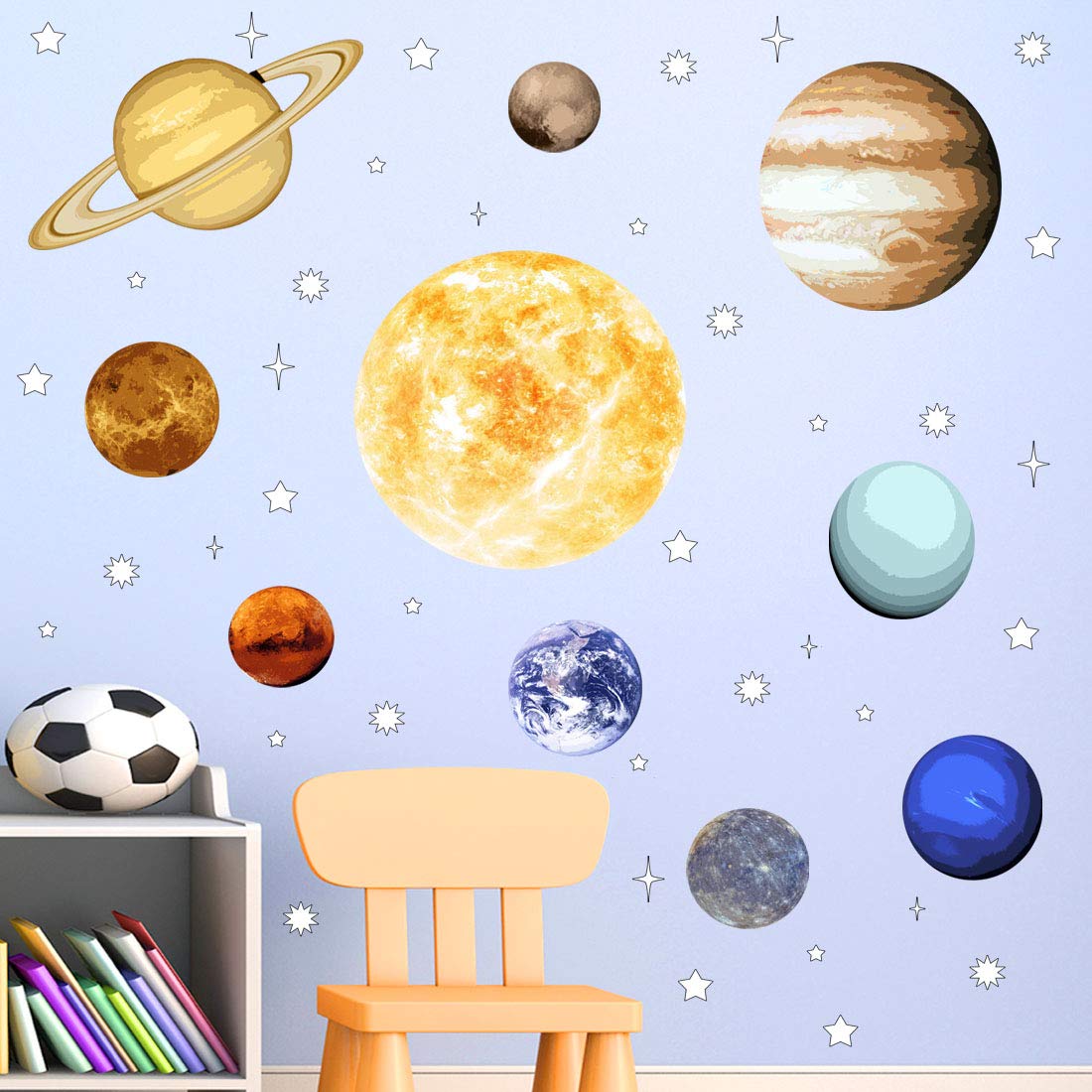 Solar System Wall Decals - Peel and Stick Planets Stickers for Kids Room, Nursery & Classroom Decor (36