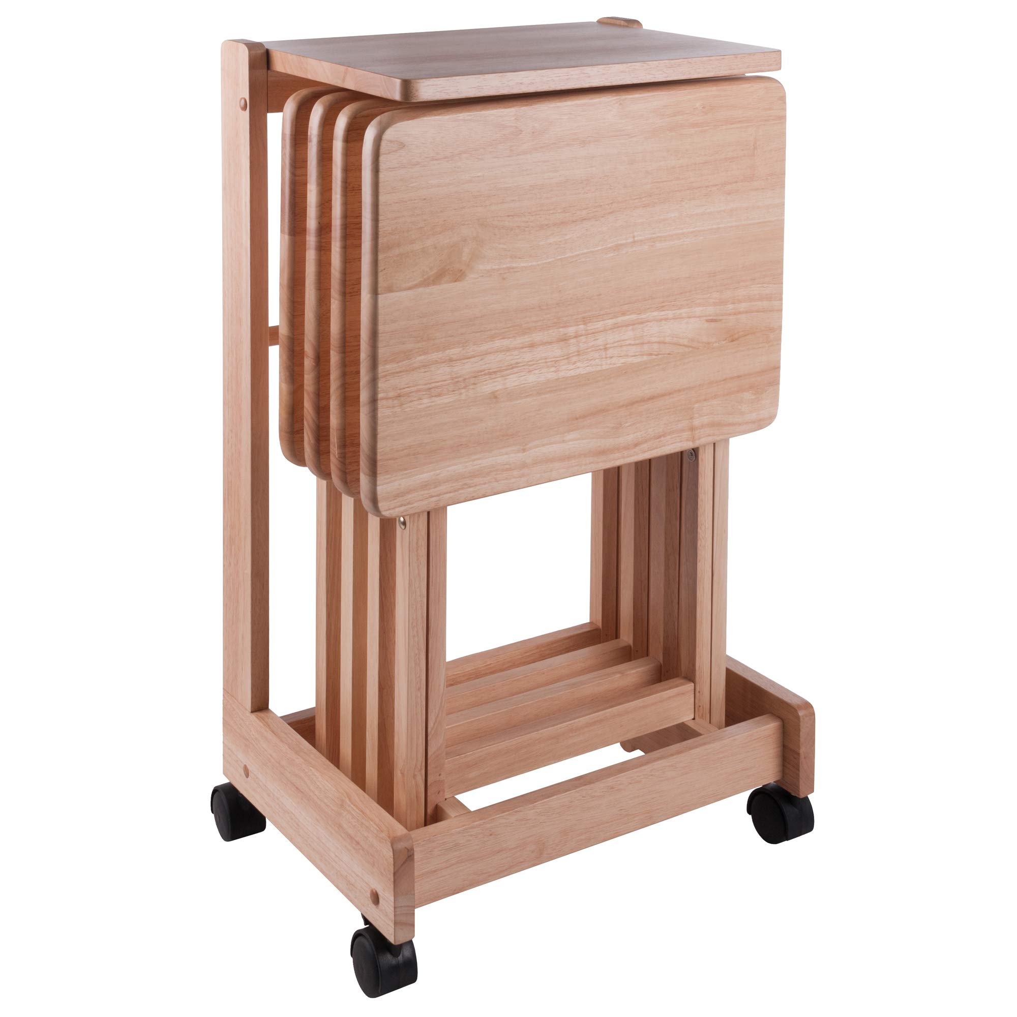 Winsome Brienda 32-Inch Natural Wood Snack Table Set with Mobile Serving Cart - 4-Piece Living Room & Patio Coffee Table Set for Entertaining, Snacks, and Drinks