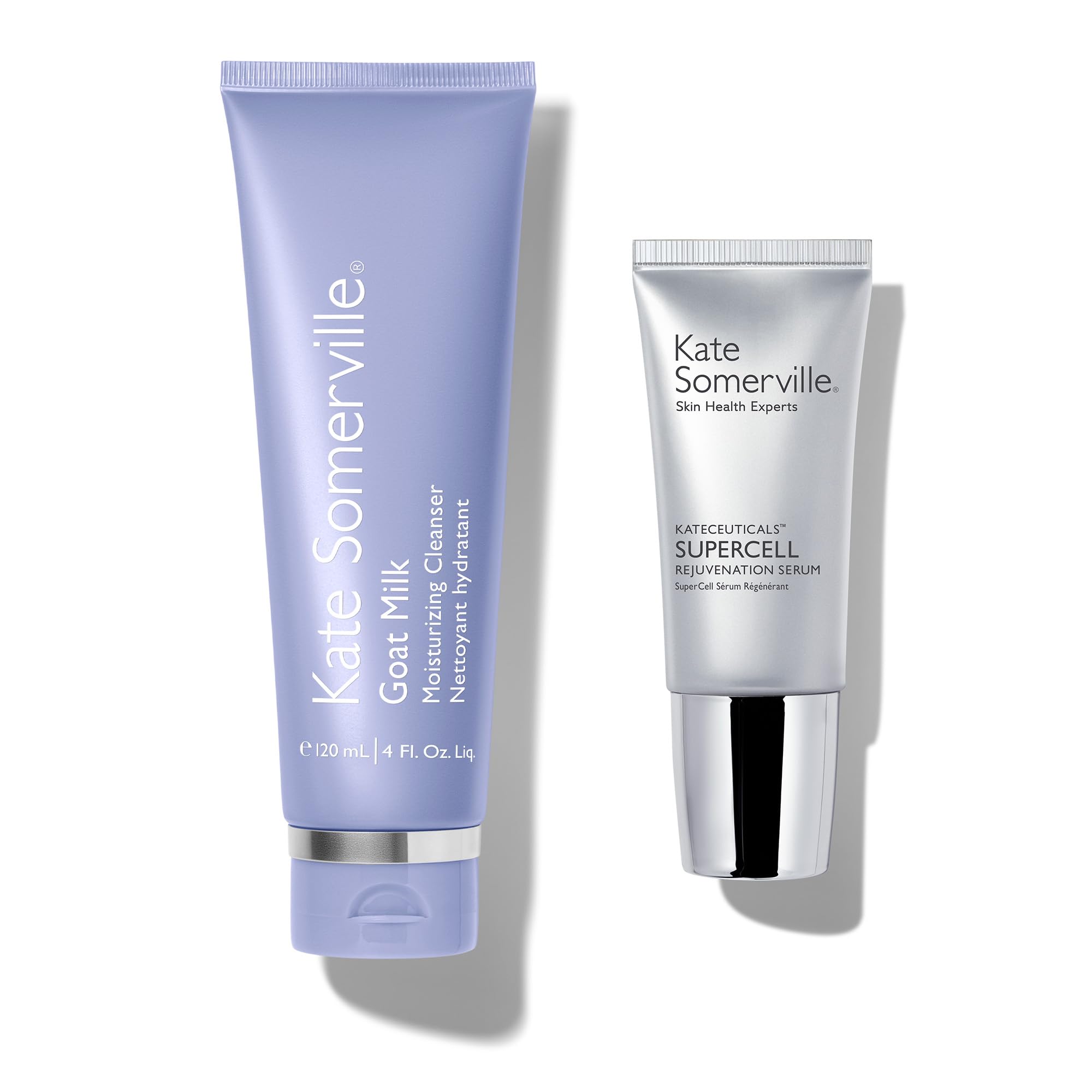 Kate Somerville Barrier-Building Power Pair - Goat Milk Moisturizing Cleanser (4oz) & KateCeuticals® SuperCell Rejuvenating Peptide Serum (1oz) | Hydrating Skincare Set for Dry, Sensitive Skin | Morning & Night Routine Essentials