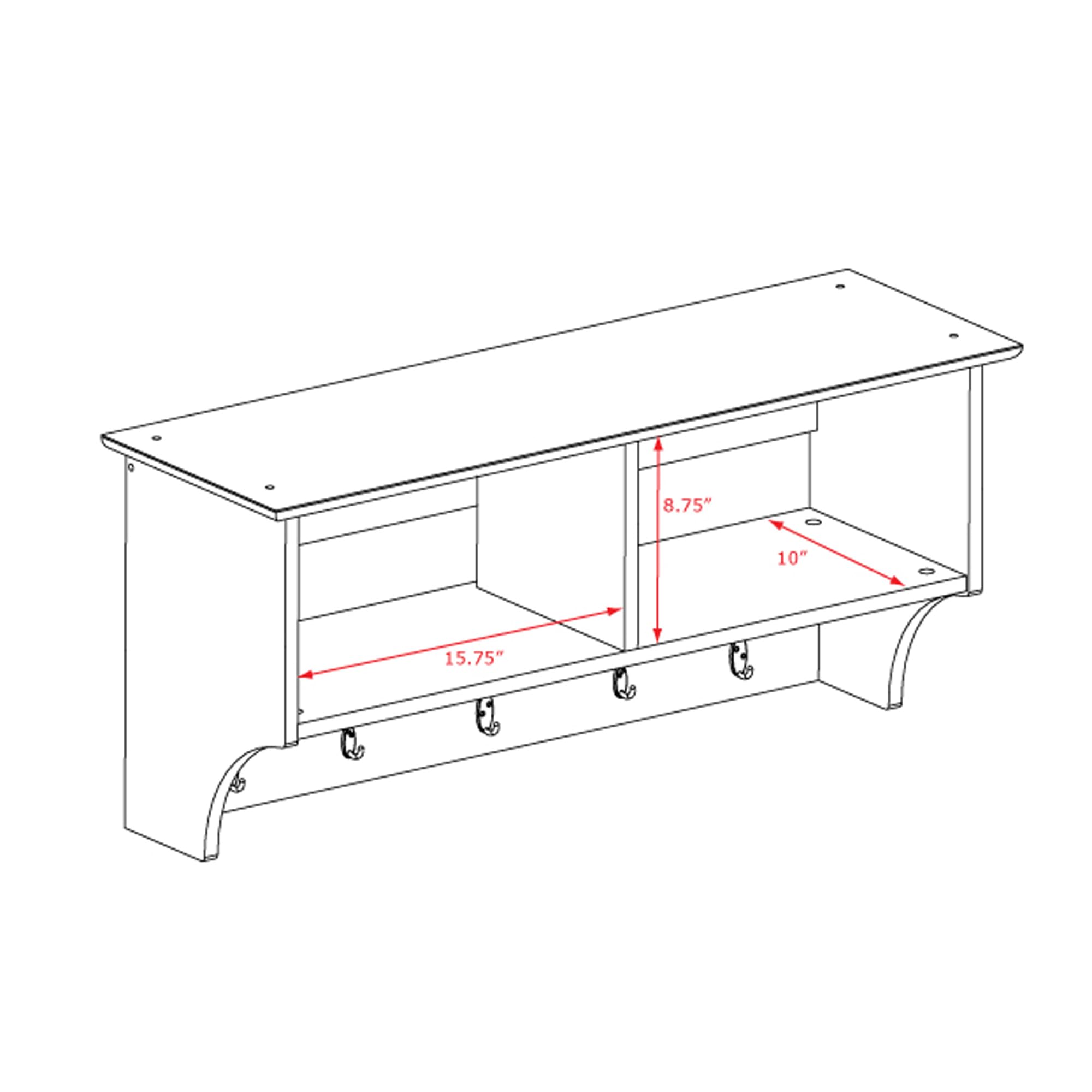 Modern Wall-Mounted Coat Rack with 2 Shelves - 36