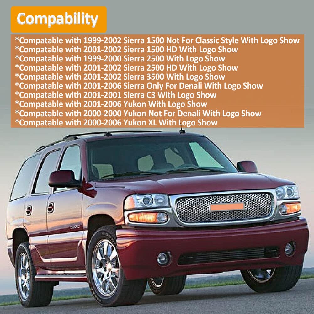 Chrome Stainless Steel Punch Grille for 1999-2002 GMC Sierra 1500/2500 & 2001-2006 Yukon - SS Round Hole Laser Cut Grill Insert - Upgrade Your Truck's Front End Style for Off-Road & Custom Looks
