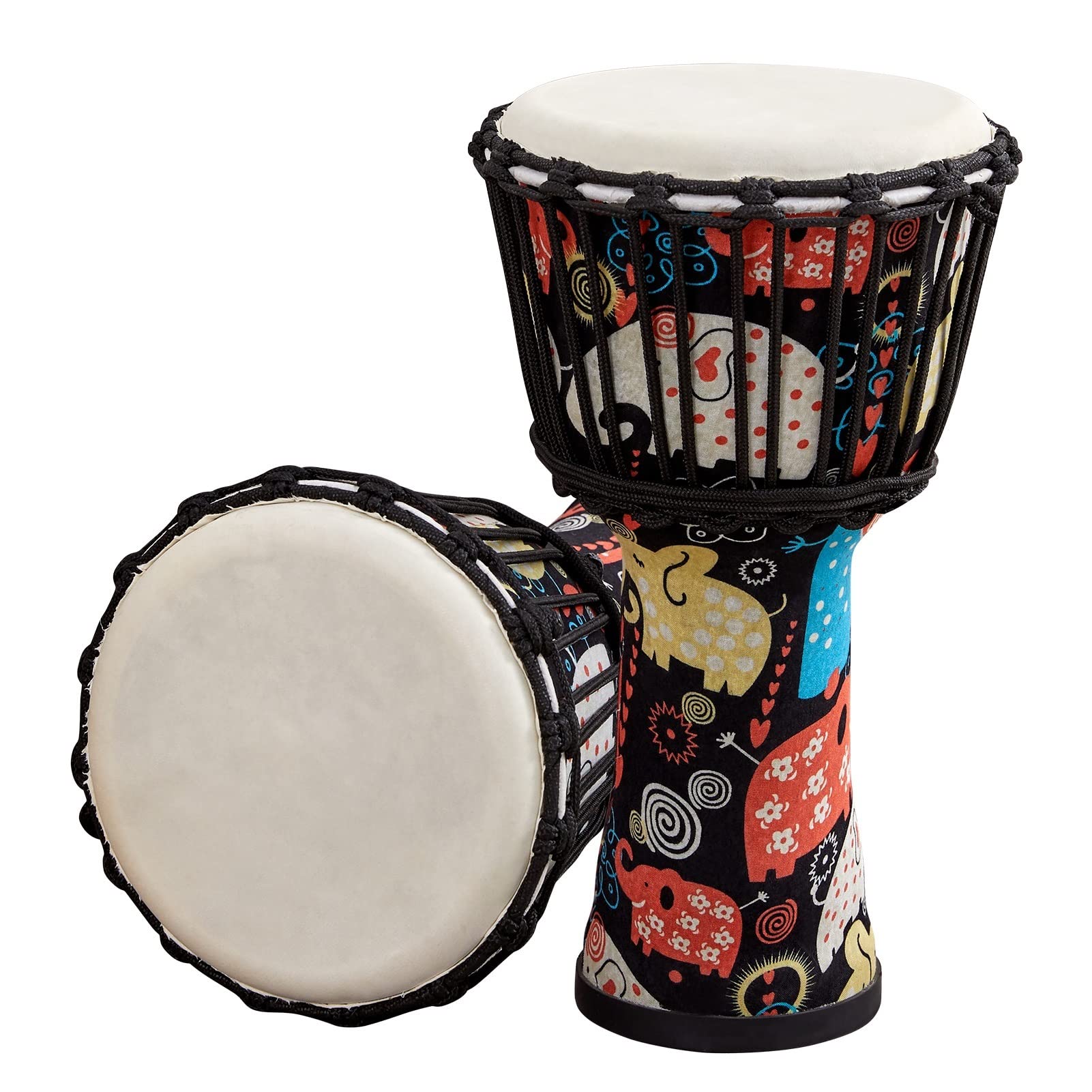8 Inch African Djembe Hand Drum - Portable Wooden Percussion Instrument with Colorful Art Patterns - Perfect for Music Lovers, Drum Circles & Cultural Performances (Color: 1)