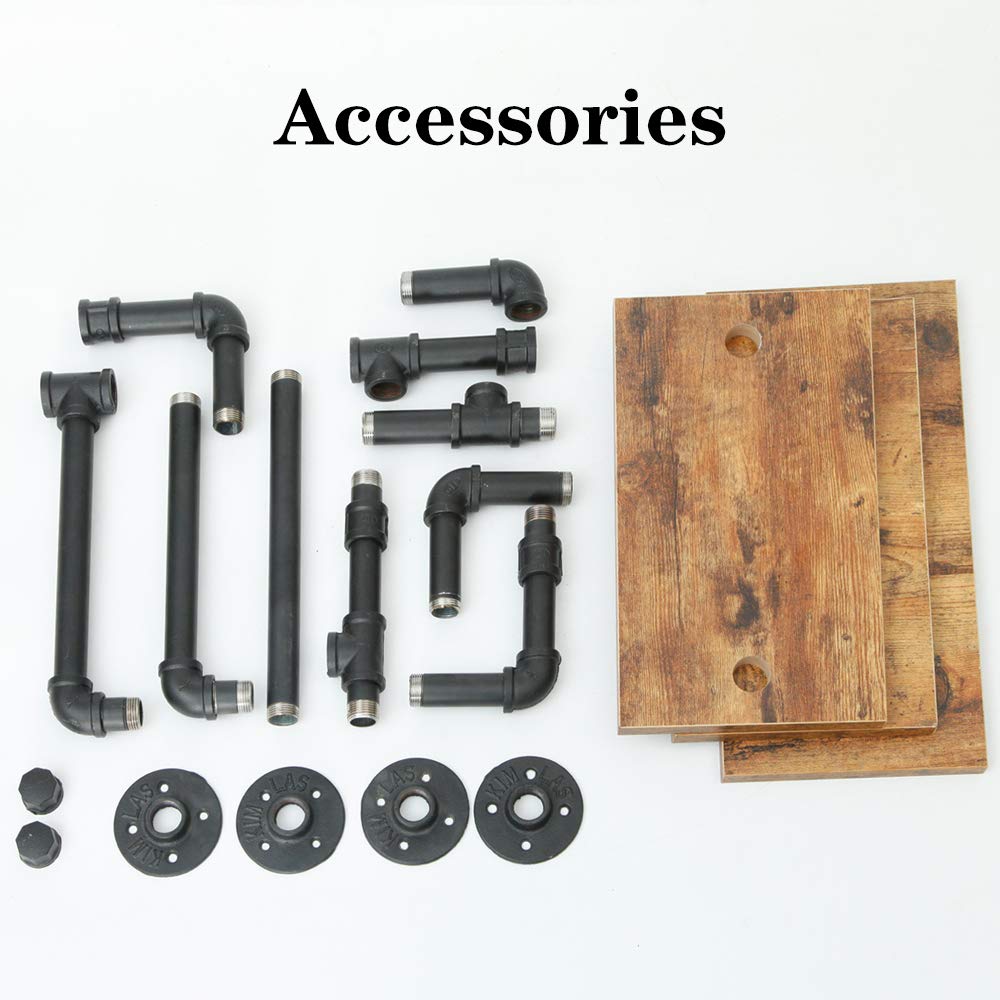 Industrial Pipe Shelving Kit - Heavy Duty Wall Mounted Floating Shelves with Reclaimed Wood Planks - Rustic Retro Shelf for Bar, Kitchen, Living Room & Home Office Decor - Perfect for Displaying Books, Plants & Decorative Items