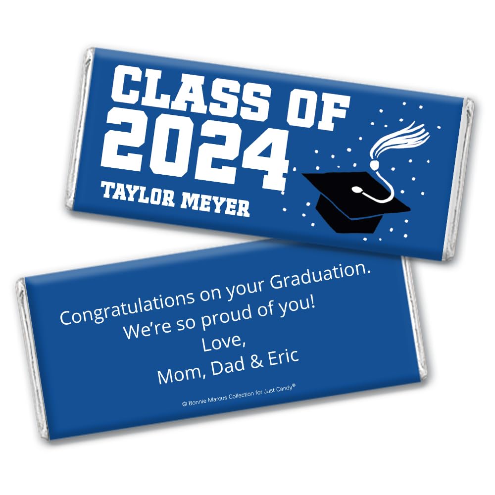 Personalized Graduation Candy Bars - Custom Blue Candy Favors (36 Count) - Perfect for Graduation Parties, School Events & Celebratory Gifts