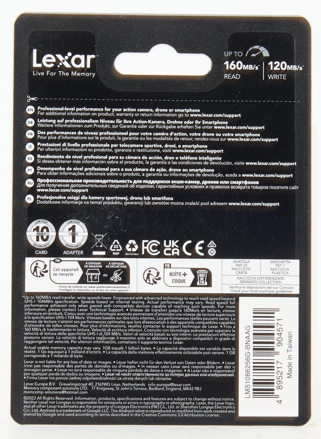 Lexar Professional 1066x 256GB Micro SDXC UHS-I Memory Card with Adapter - Up to 160MB/s Read Speed - Compatible with GoPro, DJI Drones, Android Smartphones & Tablets - Perfect for 4K Video Recording, Gaming & Mobile Storage (LMS1066256G-BNAAG)