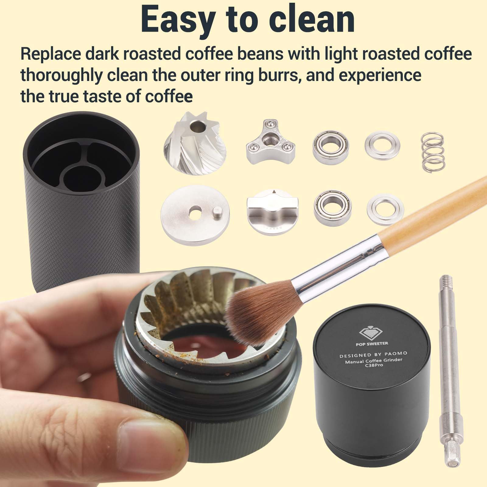 Premium Manual Coffee Grinder with 7-Cell Stainless Steel Burrs - Adjustable 72-Level Grind Settings - Durable Metal Body - Perfect for French Press, Espresso & Pour Over Brewing - Ideal Home & Travel Coffee Accessory - Black
