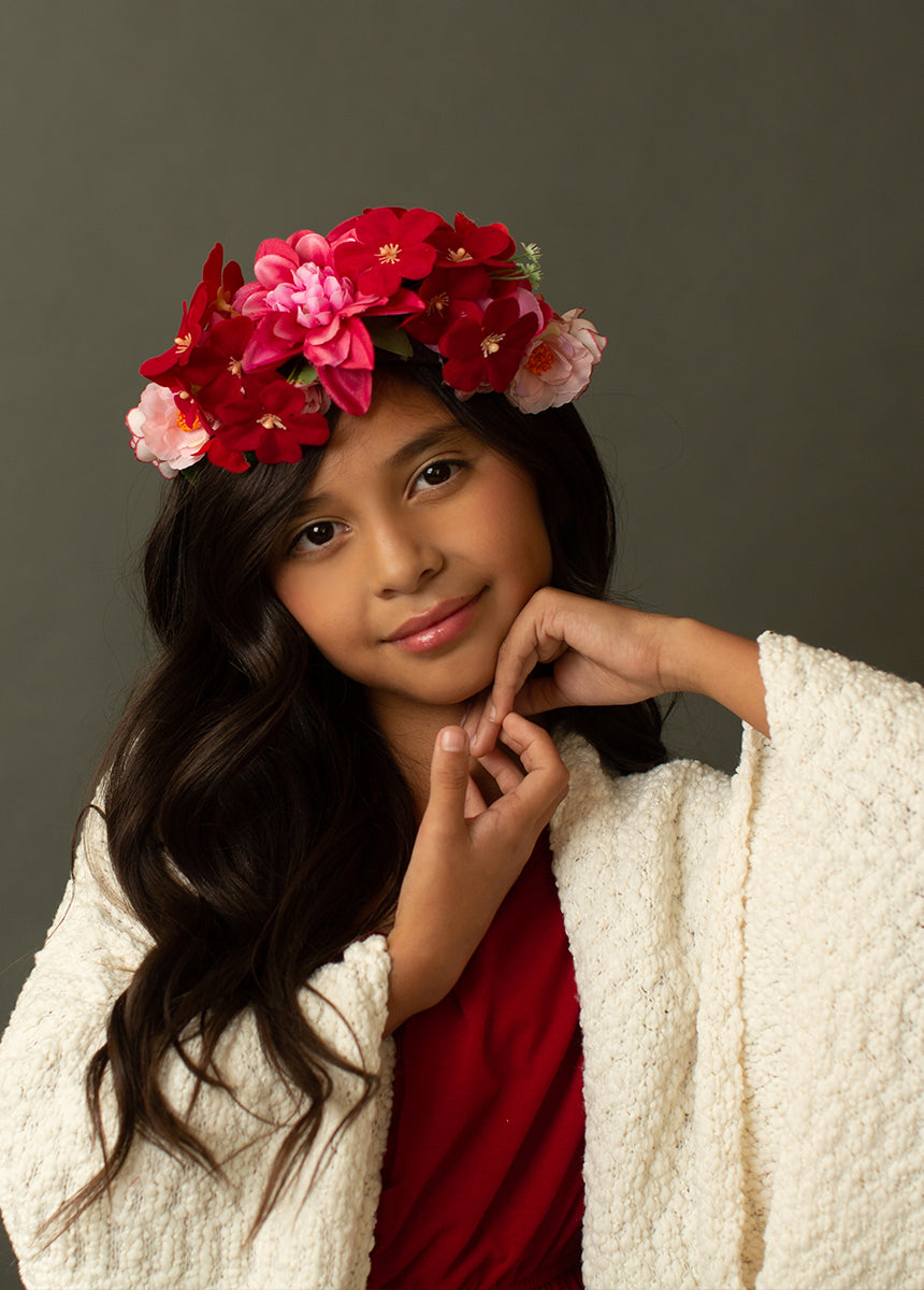 Flora Crown in Crimson Blush - Elegant Floral Headpiece for Weddings, Parties & Photo Shoots | Perfect for Boho Brides, Festival Goers & Fashion Accessories