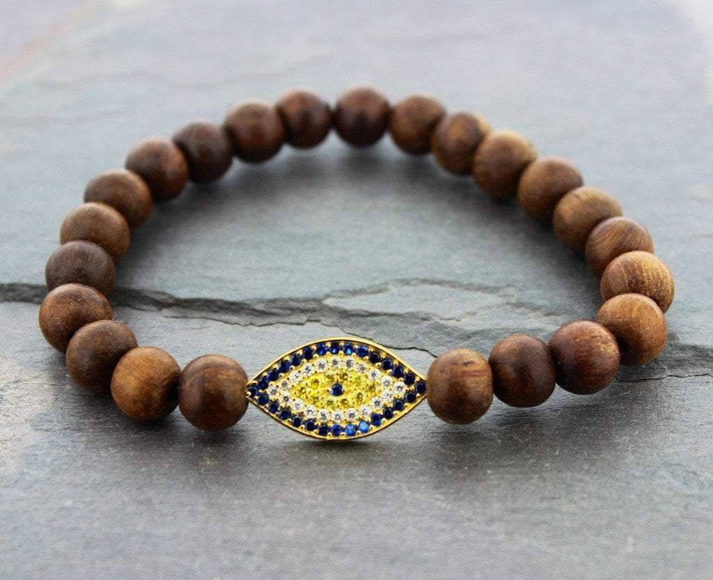 Handmade Gold Evil Eye Mala Bead Bracelet for Women - Protection & Positive Energy - Yoga, Meditation & Spiritual Healing Jewelry