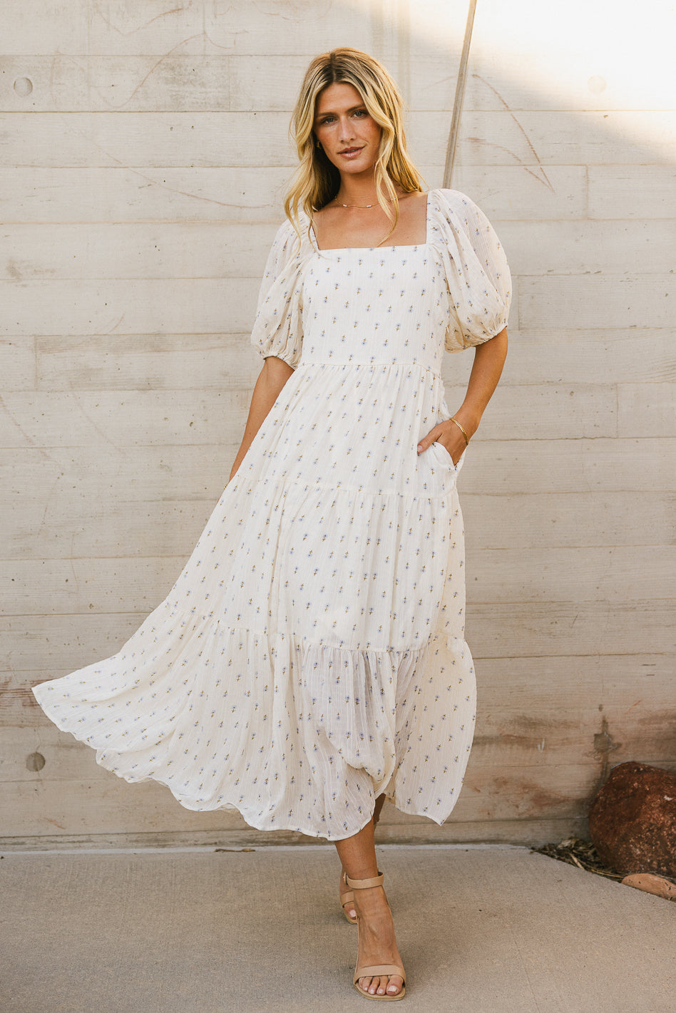 Landrie Ditsy Floral Dress in Blue | Women's Summer Flowy Midi Dress | Perfect for Beach Vacations, Garden Parties & Date Nights