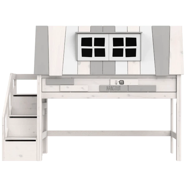 Mid Sleeper Bed 128cm with Playhouse Design - Kids Loft Bed with Study Area & Storage - Perfect for Small Bedrooms & Playrooms