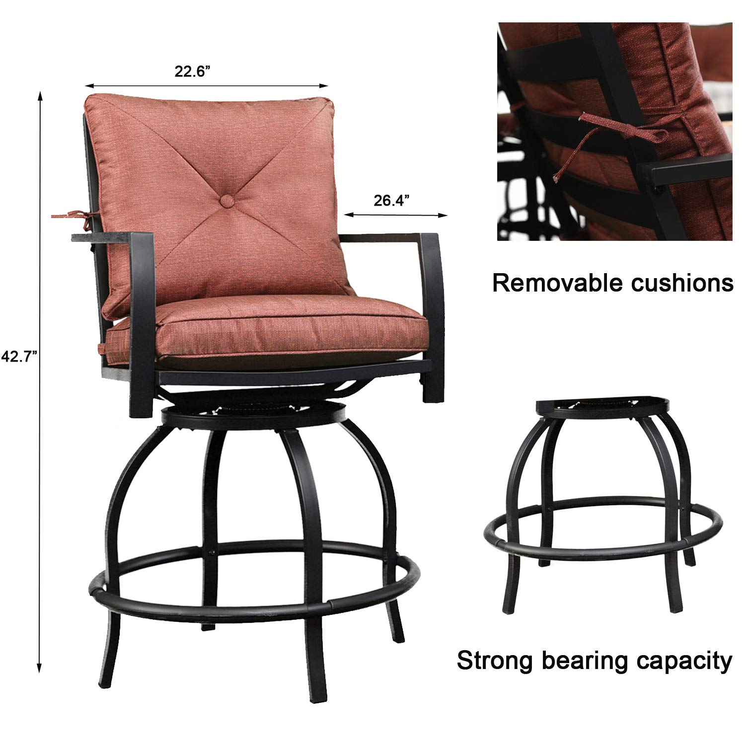 **Swivel Bar Height Patio Chairs with Cushions - 2 Pack Red Outdoor Bistro Set for Garden, Balcony, or Patio - Perfect for Relaxing, Entertaining, and Outdoor Dining**