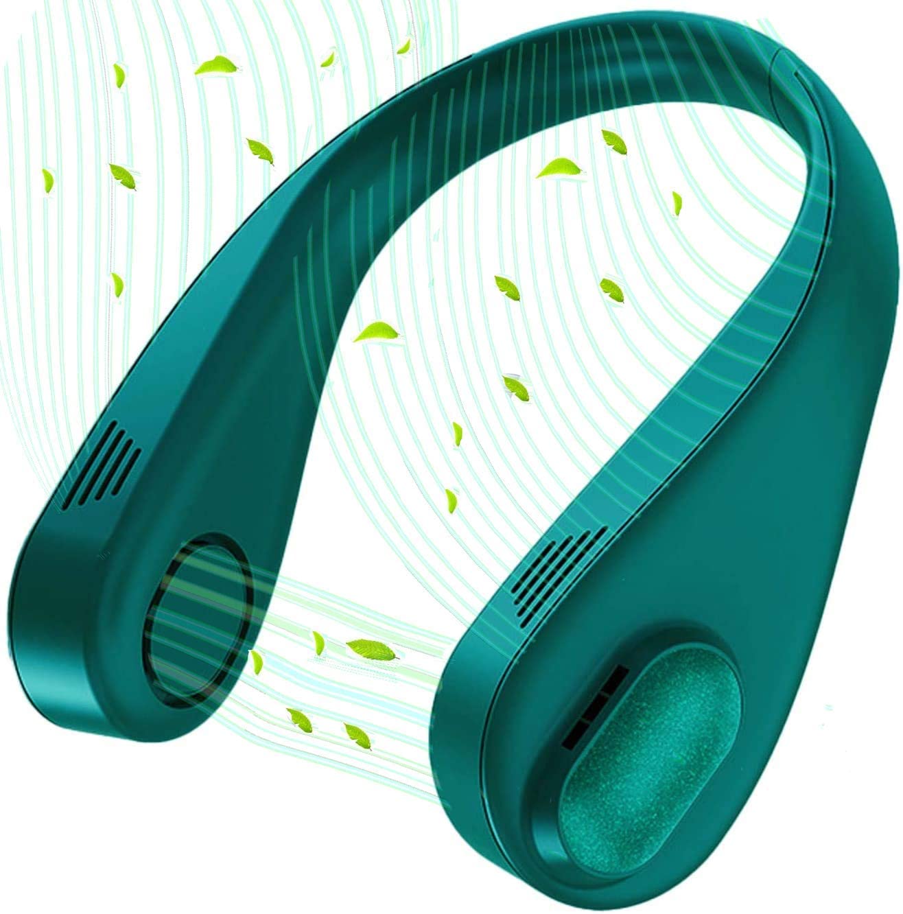 Portable Rechargeable Neck Fan - Hands Free Bladeless Wearable USB Fan with 3 Speed Settings, Lightweight Cooling Fan for Home, Office, Travel, Gym, Hiking & Outdoor Activities (White/Green) - Perfect for Summer, Workouts & Hot Weather