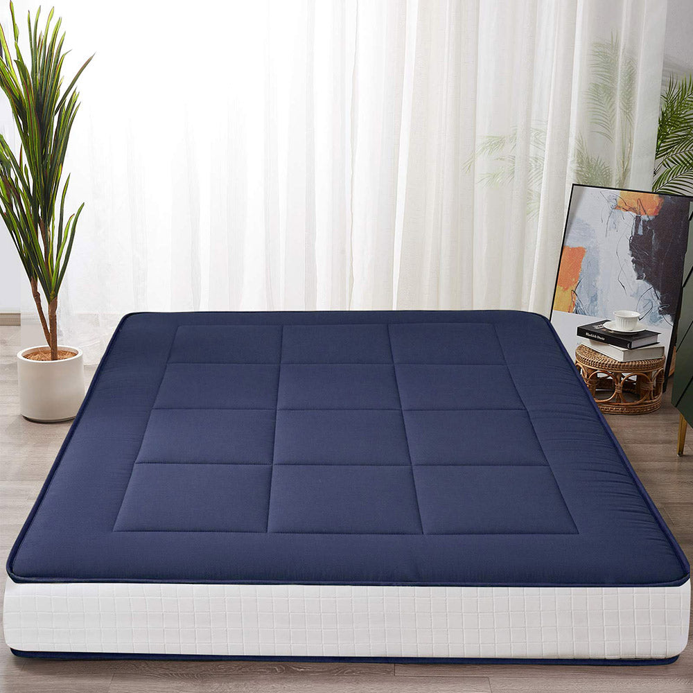 MAXYOYO 6-Inch Extra Thick Floor Futon Mattress - Japanese Style Square Quilted Tatami Bed in Navy Blue | Perfect for Small Spaces, Guest Rooms & Minimalist Home Decor