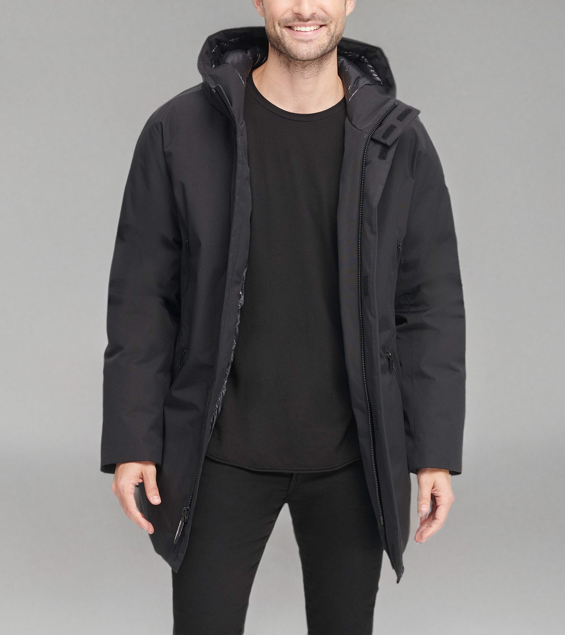 DKNY Men's Water Resistant Hooded Logo Parka Jacket - Windproof Winter Coat for Outdoor Activities, Hiking & Urban Fashion