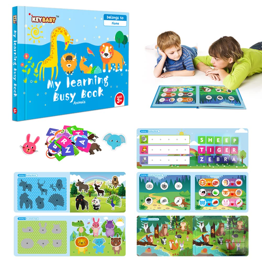 Montessori Busy Book for Toddlers - Preschool Learning Activity Book with Animals, Autism Sensory Toys, Educational Travel Toy for Kids to Develop Fine Motor & Cognitive Skills - Perfect for Airplane, Car Rides & Quiet Time Play