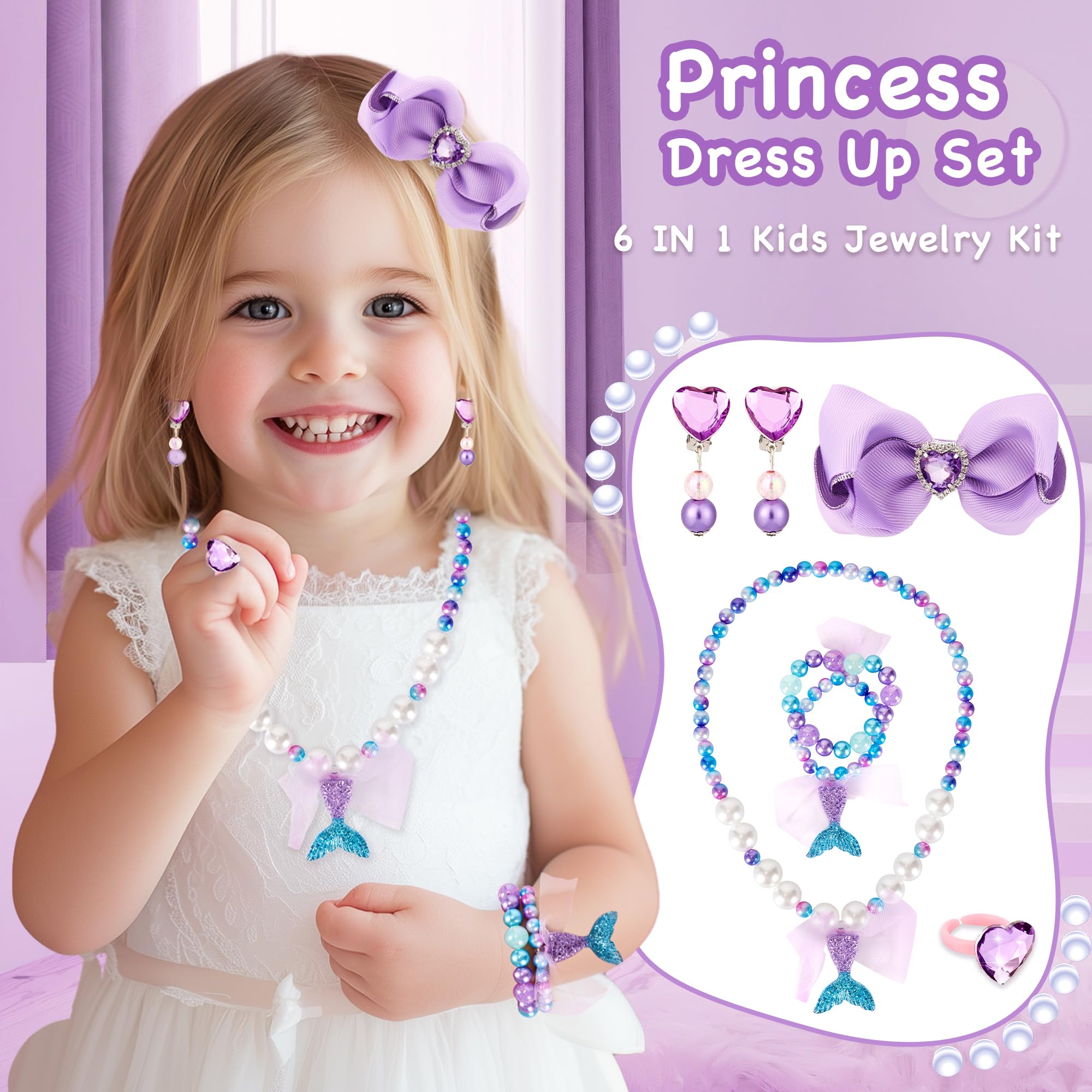 **Adorable Mermaid Toddler Purse Set for Girls Age 3-8 - Princess Dress Up Jewelry & Mini Mouse Ears - Perfect Birthday Gift for Little Girls (Mermaid Purple) - Ideal for Birthday Parties, Dress Up Play & Pretend Play**