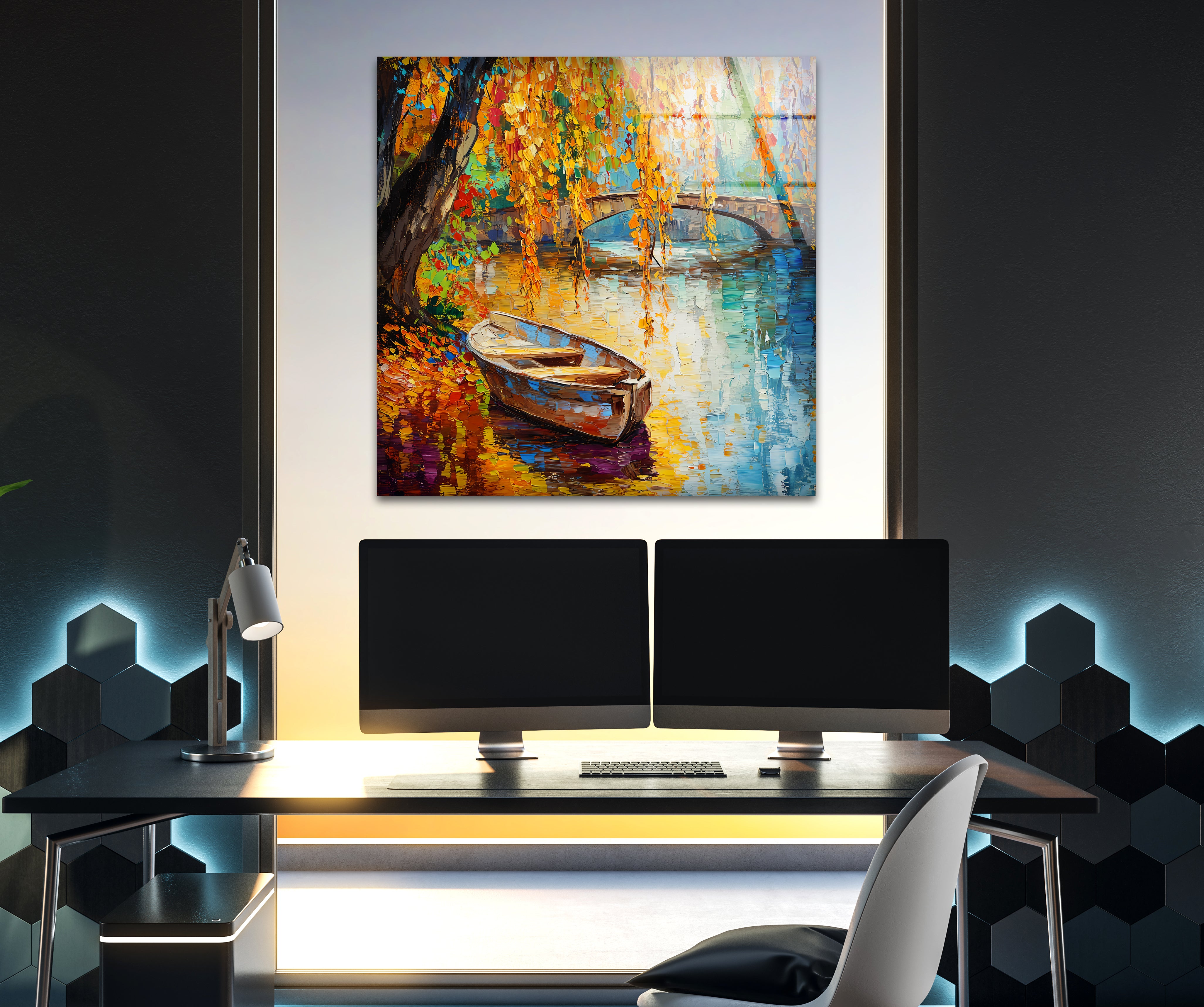 Vibrant Afremov Boat Painting - Stunning Glass Wall Art for Home & Office Decor - Perfect for Living Room, Bedroom, or Gift