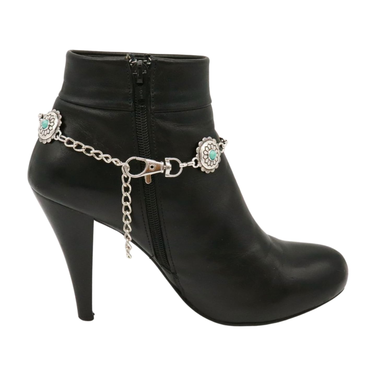 Trendy Western Boot Metal Chain Bracelet & Anklet for Women - Silver Turquoise Bead Charm Wrap Around Flower Jewelry - Perfect for Cowgirl Outfits, Country Concerts & Boho Fashion