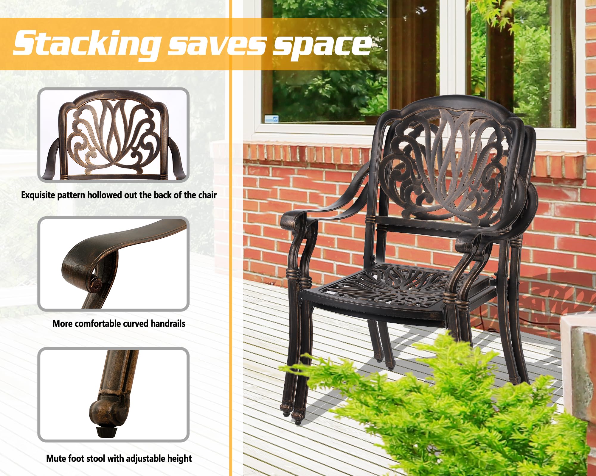 TITIMO 3-Piece Cast Aluminum Patio Dining Set - Outdoor Bistro Table & Chairs with Cushions, All-Weather Garden Furniture with Umbrella Hole for Backyard, Deck, Poolside (Khaki) - Perfect for Outdoor Entertaining & Relaxation